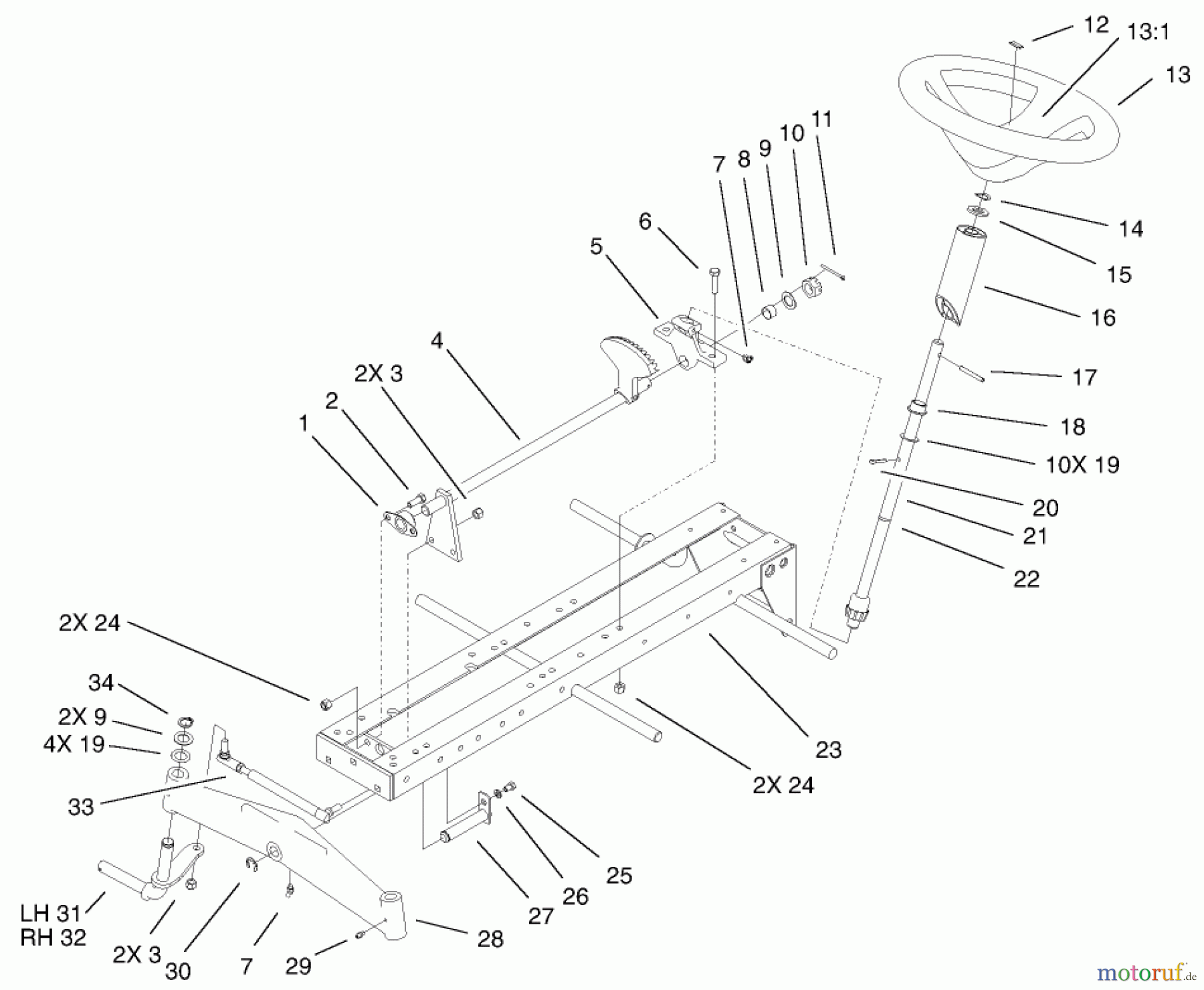 Toro Neu Mowers, Lawn & Garden Tractor Seite 1 73450 (315-8) - Toro 315-8 Garden Tractor, 2002 (220000001-220999999) FRAME, AXLE, AND STEERING ASSEMBLY
