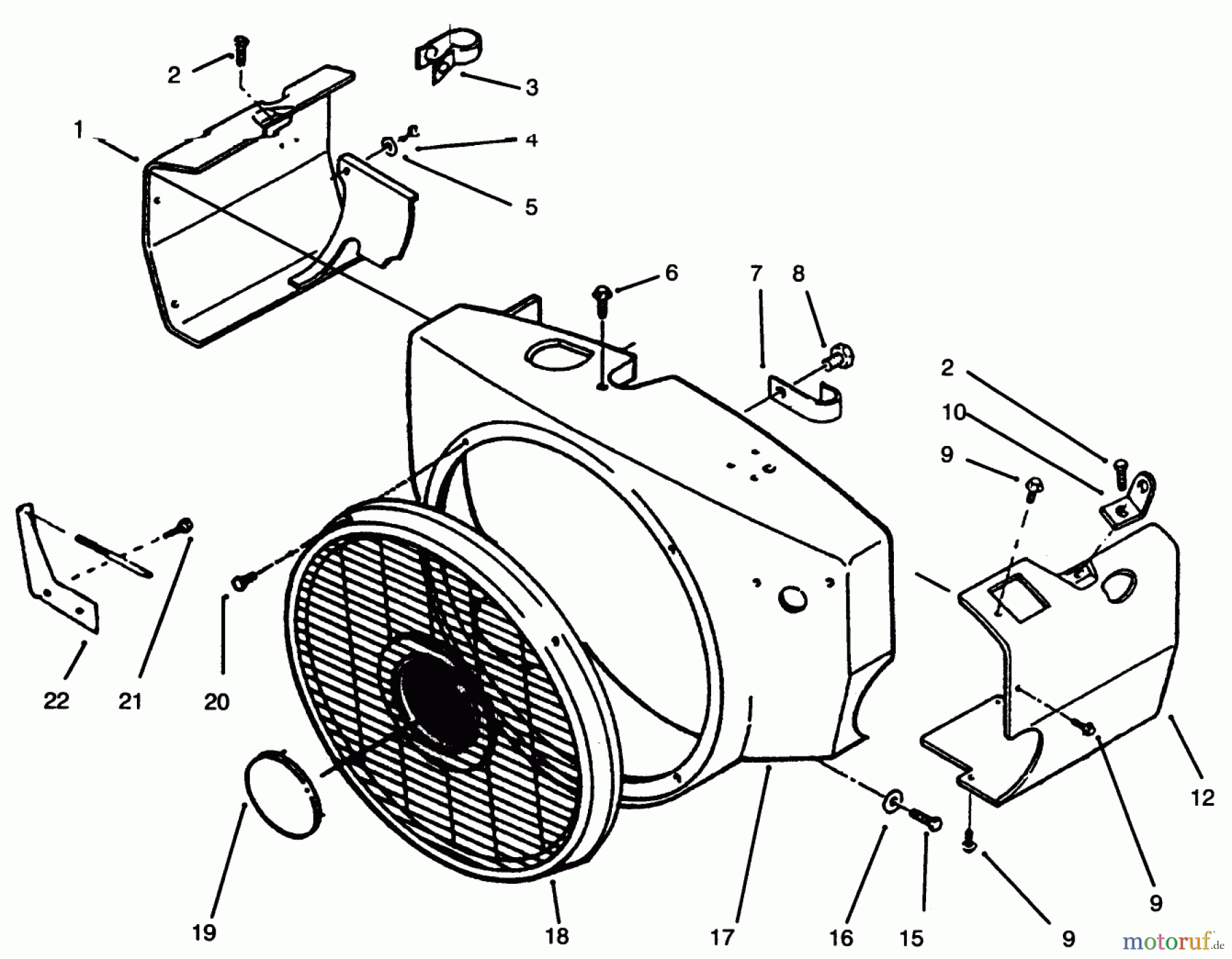  Toro Neu Mowers, Lawn & Garden Tractor Seite 1 73501 (520-H) - Toro 520-H Garden Tractor, 1996 (69000001-69999999) BLOWER HOUSING