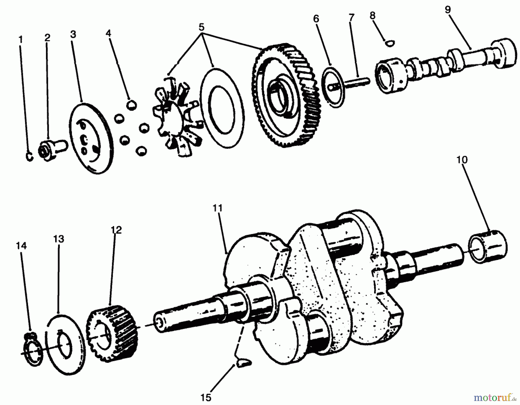 Toro Neu Mowers, Lawn & Garden Tractor Seite 1 73501 (520-H) - Toro 520-H Garden Tractor, 1996 (69000001-69999999) CAMSHAFT & CRANKSHAFT