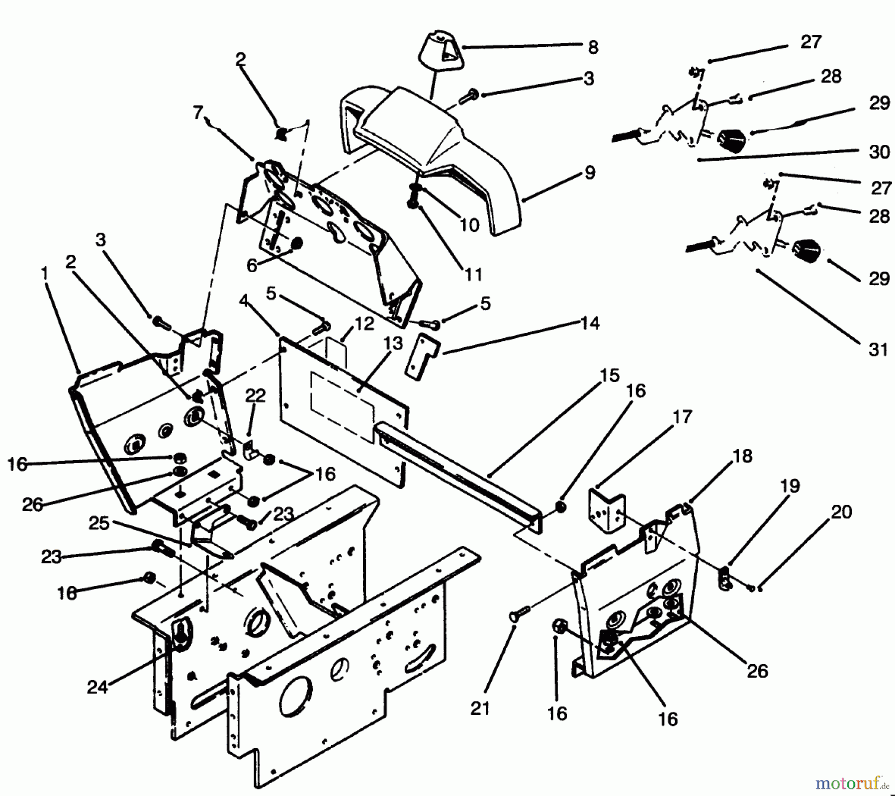 Toro Neu Mowers, Lawn & Garden Tractor Seite 1 73501 (520-H) - Toro 520-H Garden Tractor, 1995 (59002947-59999999) DASH AND SIDE PANELS ASSEMBLY