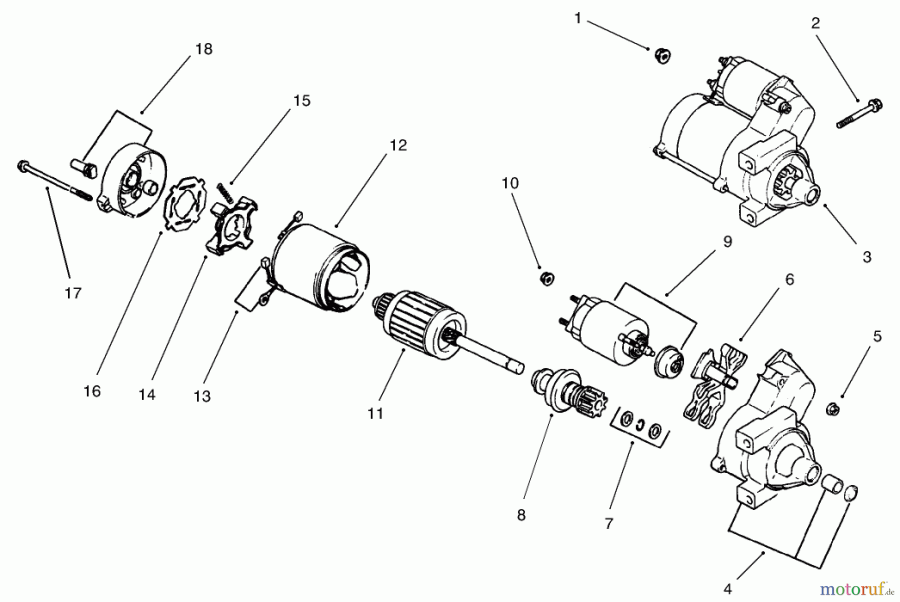 Toro Neu Mowers, Lawn & Garden Tractor Seite 1 73542 (520xi) - Toro 520xi Garden Tractor, 2003 (230000001-230999999) GROUP 7-STARTER ASSEMBLY
