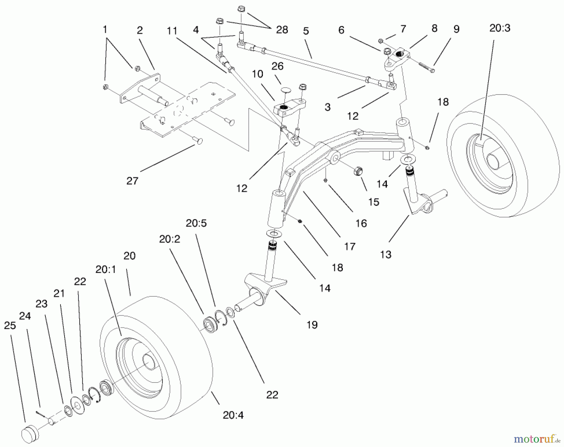 Toro Neu Mowers, Lawn & Garden Tractor Seite 1 73546 (520Lxi) - Toro 520Lxi Garden Tractor, 1998 (8900001-8999999) TIE RODS, SPINDLE & FRONT AXLE ASSEMBLY