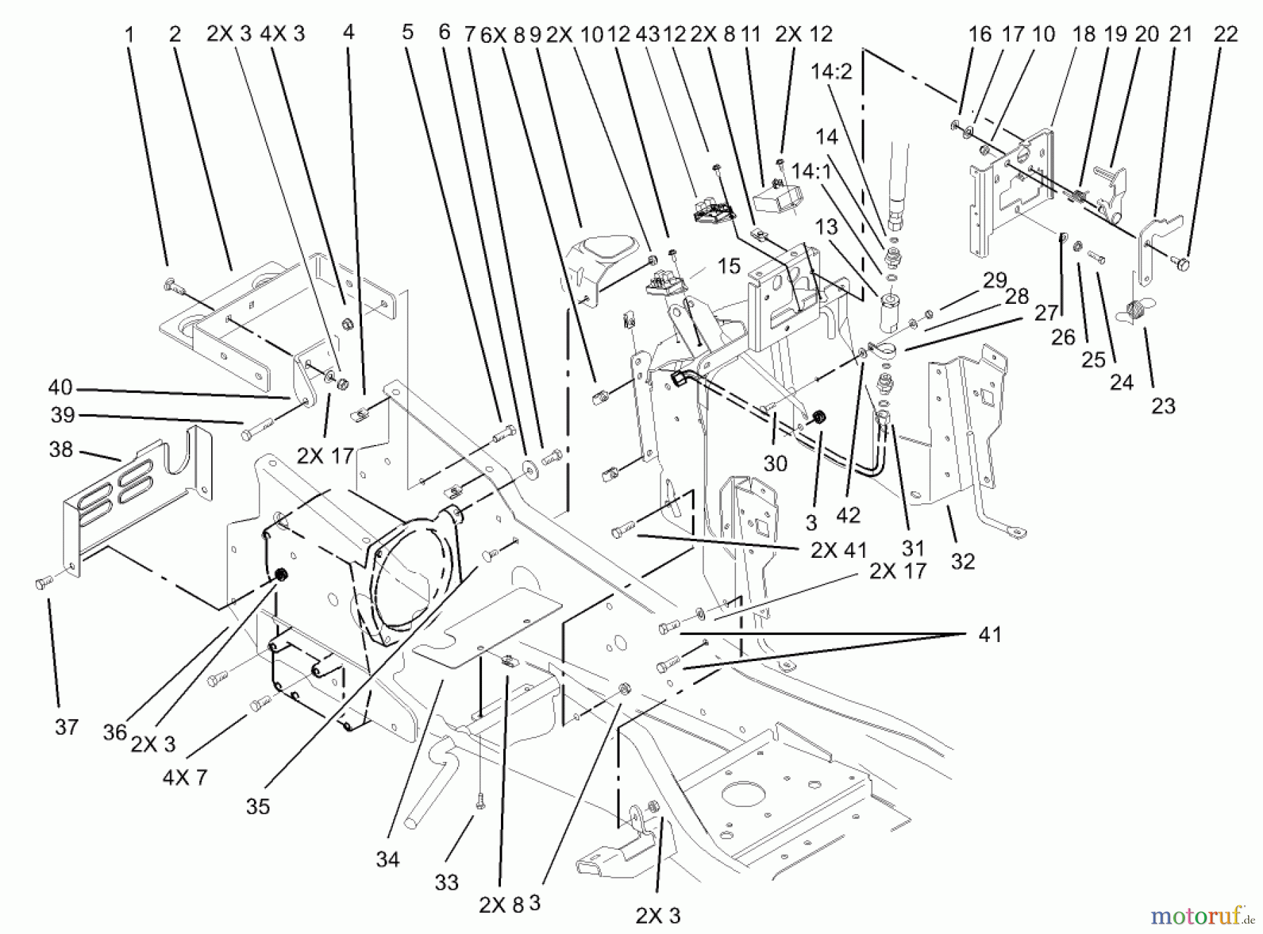  Toro Neu Mowers, Lawn & Garden Tractor Seite 1 73590 (523Dxi) - Toro 523Dxi Garden Tractor, 2003 (230000001-230999999) STEERING TOWER & FUEL TANK SUPPORT ASSEMBLY