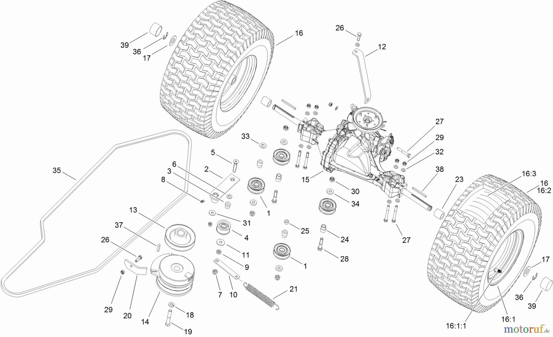  Toro Neu Mowers, Lawn & Garden Tractor Seite 1 74560 (DH 140) - Toro DH 140 Lawn Tractor, 2011 (311000001-311999999) TRANSMISSION DRIVE ASSEMBLY