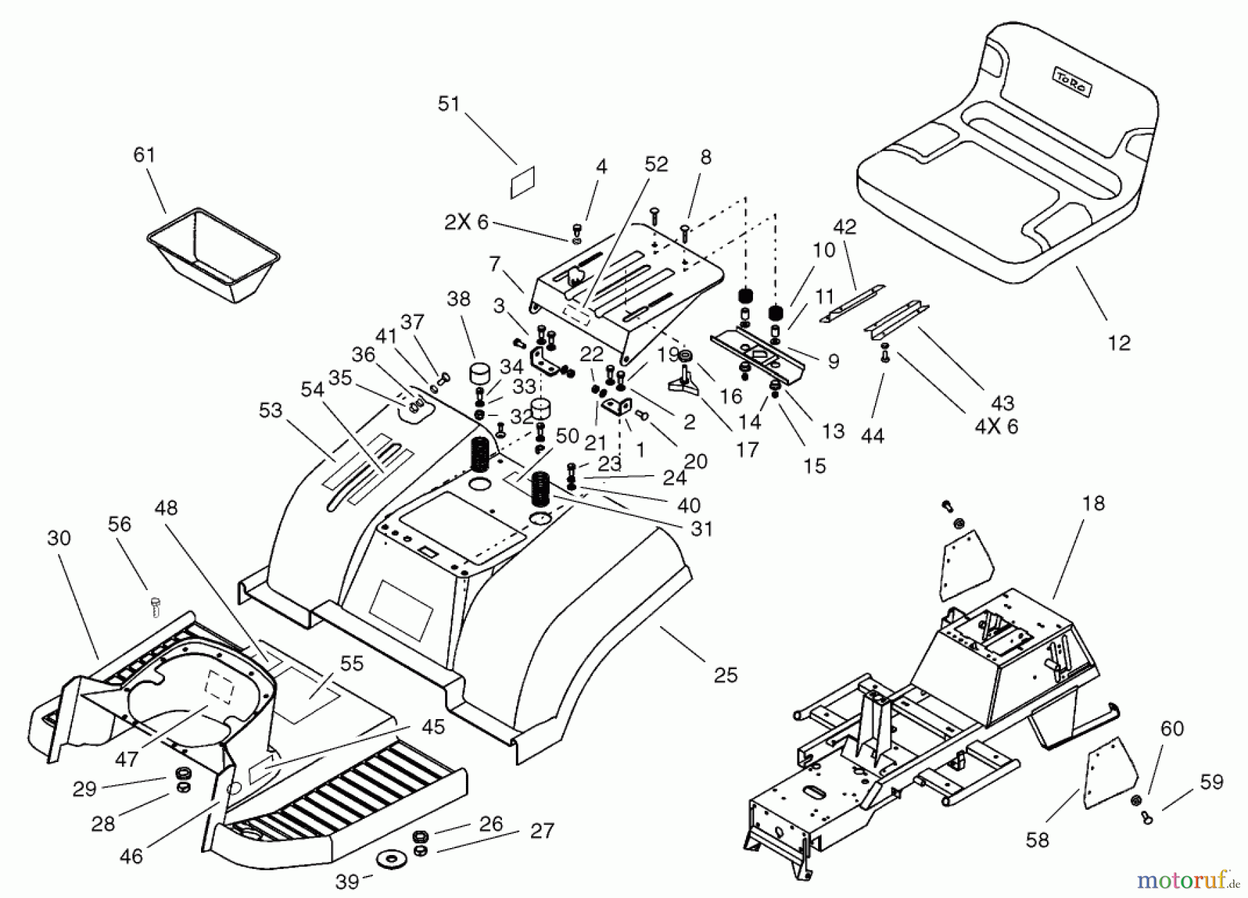  Toro Neu Mowers, Lawn & Garden Tractor Seite 1 74570 (170-DH) - Toro 170-DH Lawn Tractor, 2002 (220000001-220999999) BODY ASSEMBLY #1