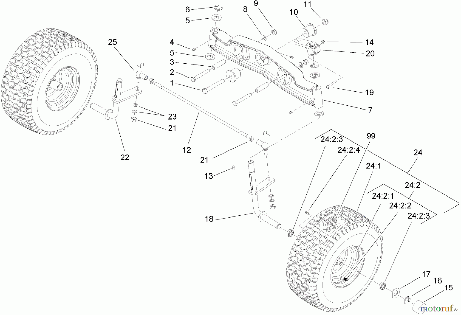 Toro Neu Mowers, Lawn & Garden Tractor Seite 1 74570 (DH 210) - Toro DH 210 Lawn Tractor, 2005 (250000001-250999999) FRONT AXLE ASSEMBLY