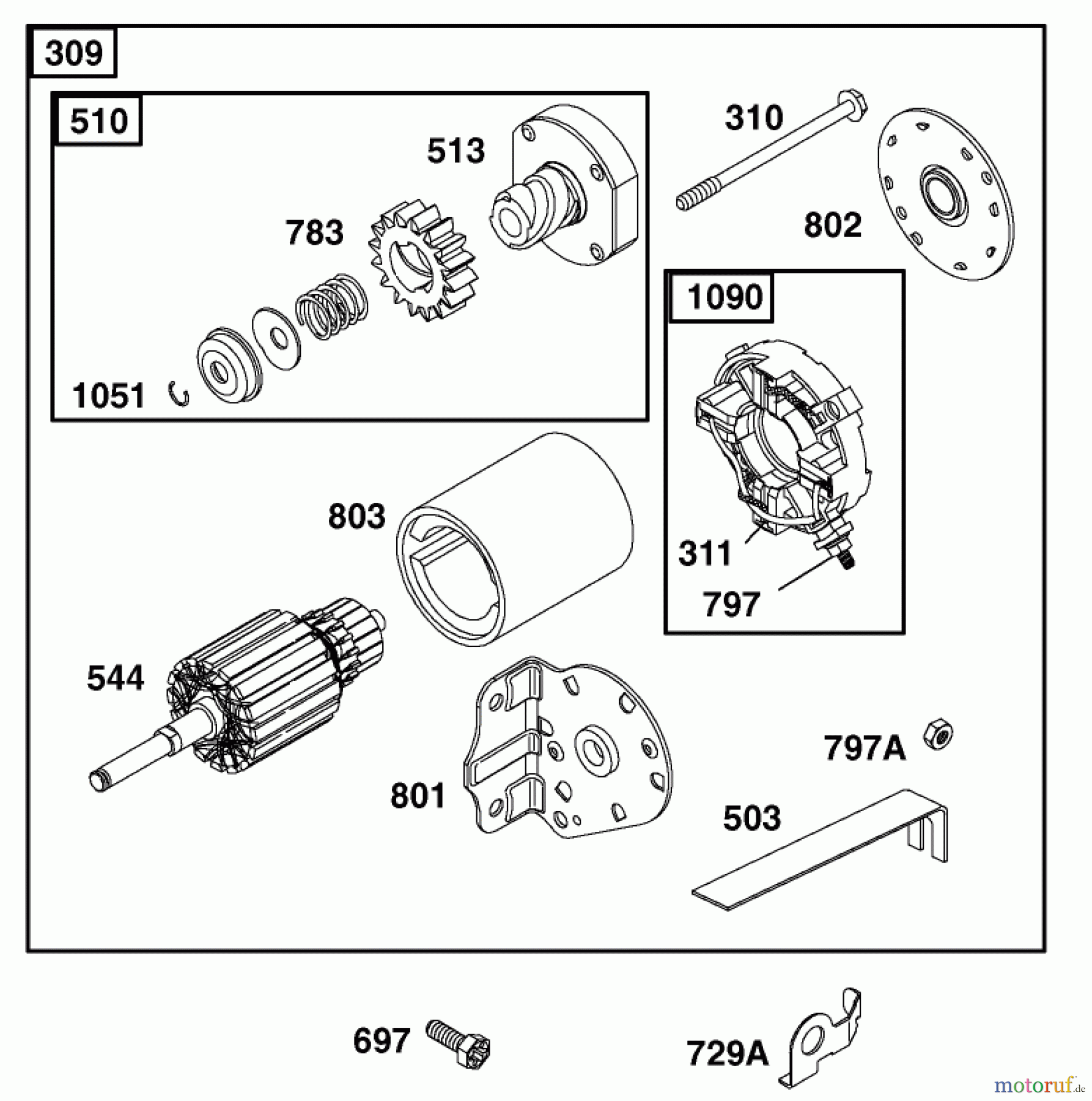  Toro Neu Mowers, Lawn & Garden Tractor Seite 1 74570 (DH 210) - Toro DH 210 Lawn Tractor, 2006 (260000001-260999999) STARTER ASSEMBLY BRIGGS AND STRATTON 311777-0151-E1