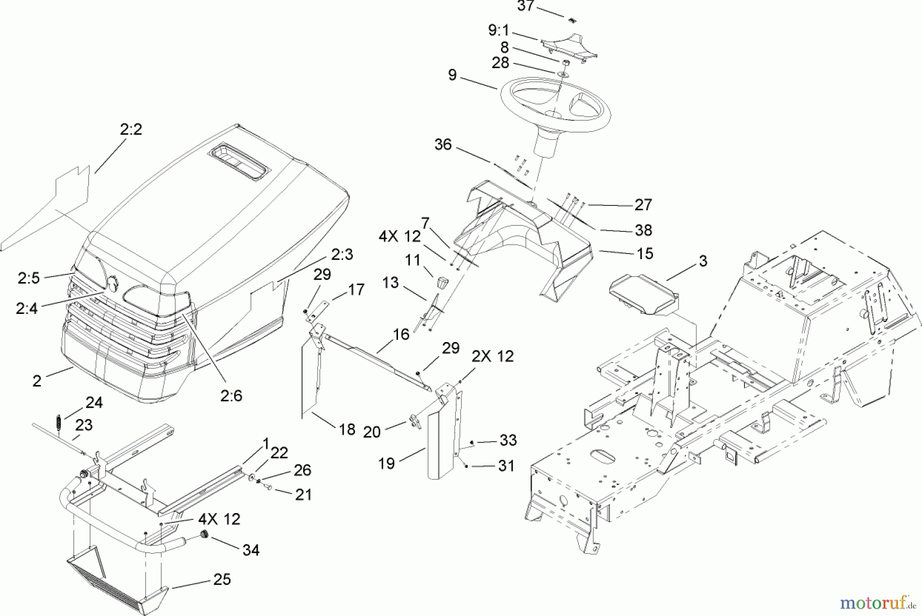  Toro Neu Mowers, Lawn & Garden Tractor Seite 1 74582 (DH 210) - Toro DH 210 Lawn Tractor, 2007 (270000001-270999999) HOOD ASSEMBLY