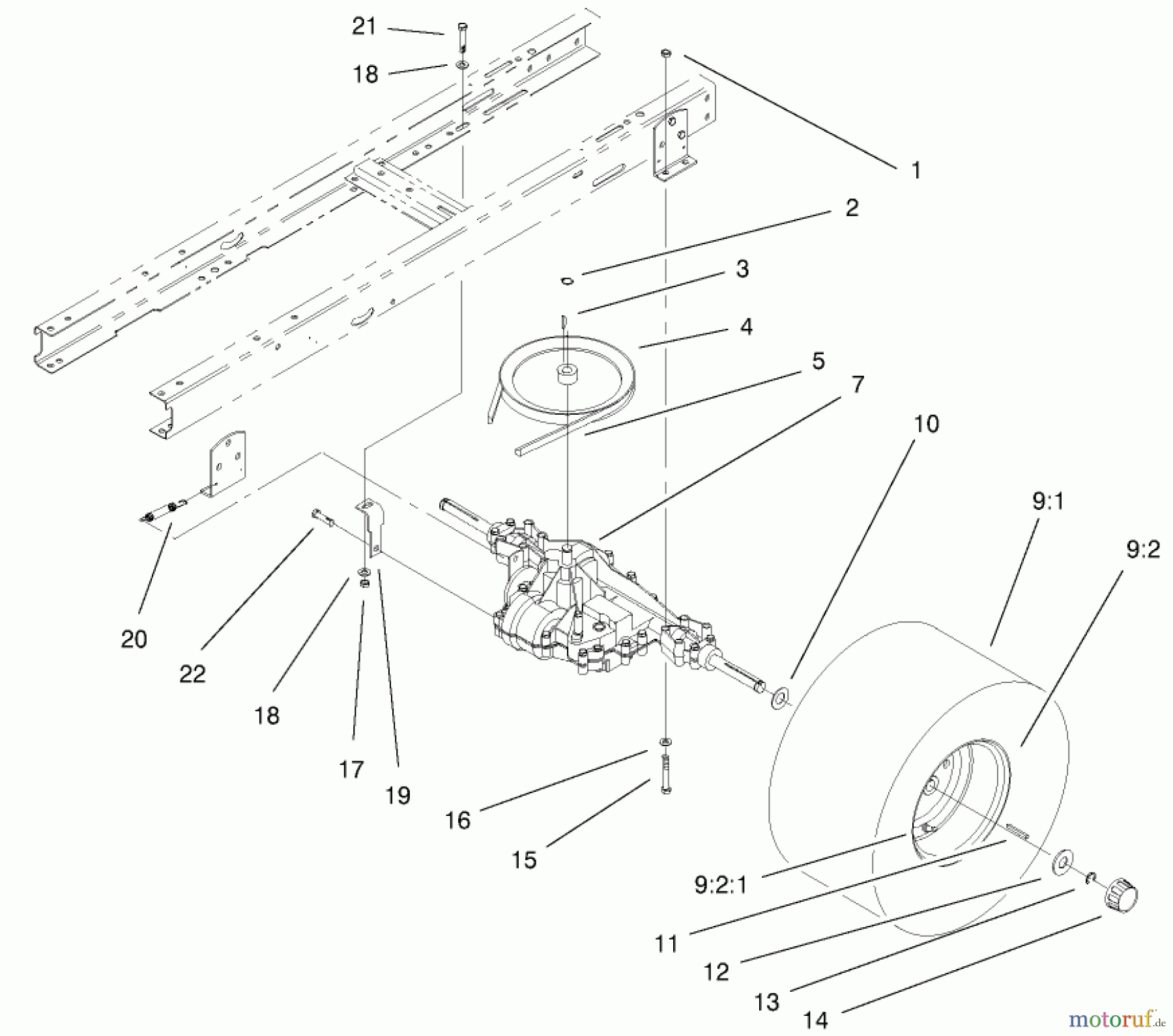  Toro Neu Mowers, Lawn & Garden Tractor Seite 1 77102 (16-38G) - Toro 16-38G Lawn Tractor, 2000 (200000001-200999999) 5 SPEED TRANSAXLE ASSEMBLY