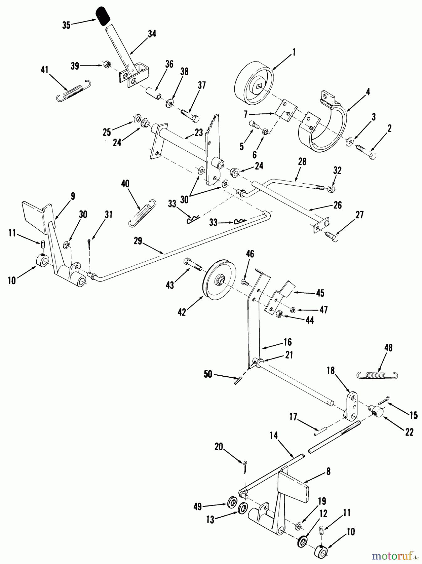 Toro Neu Mowers, Lawn & Garden Tractor Seite 2 91-08K802 (C-81) - Toro C-81 8-Speed Tractor, 1979 CLUTCH, BRAKE AND SPEED CONTROL LINKAGE #1
