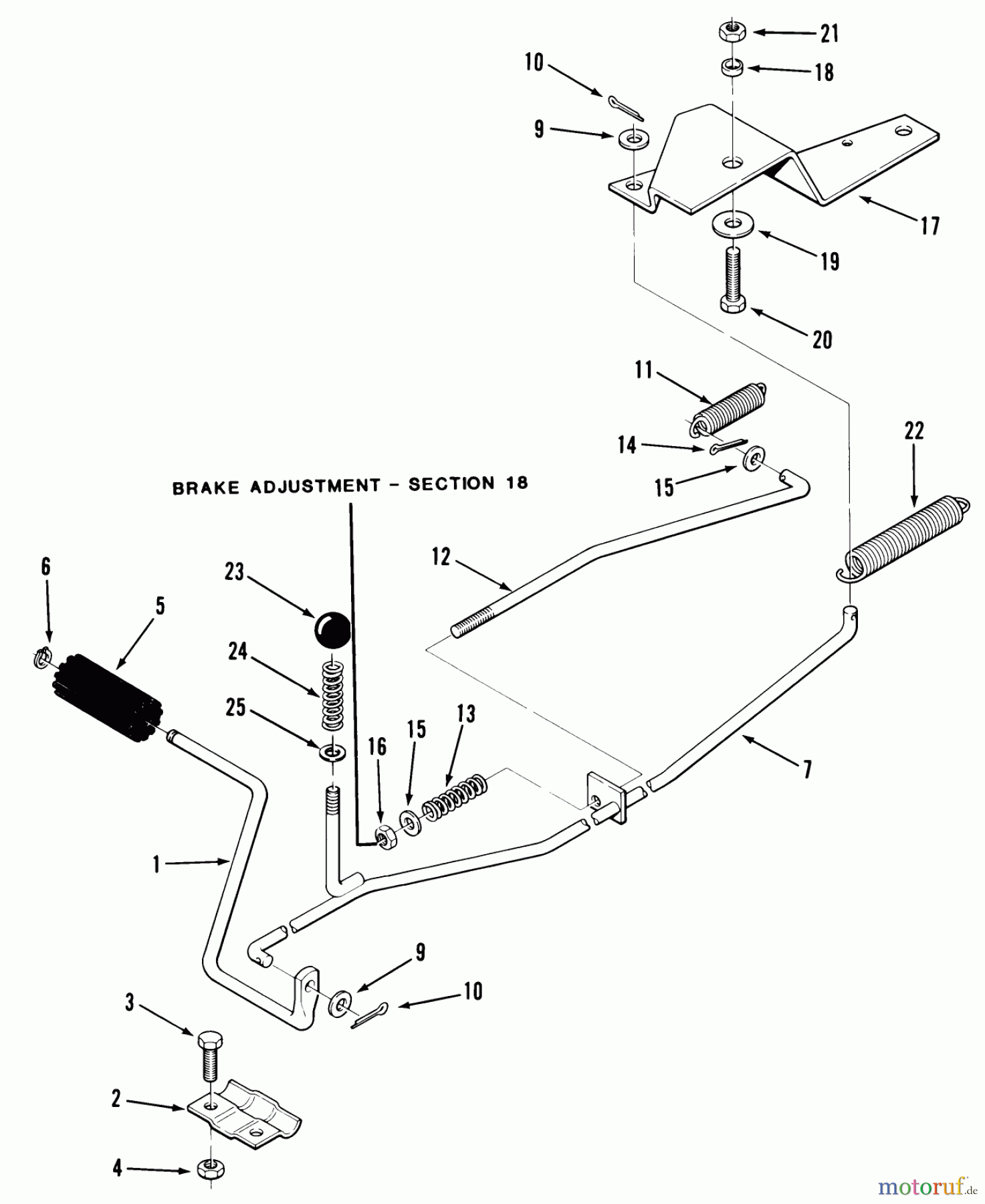  Toro Neu Mowers, Rear-Engine Rider 33-08X301 (108-R) - Toro 108-R Rear Engine Rider, 1985 CLUTCH, BRAKE LINKAGE