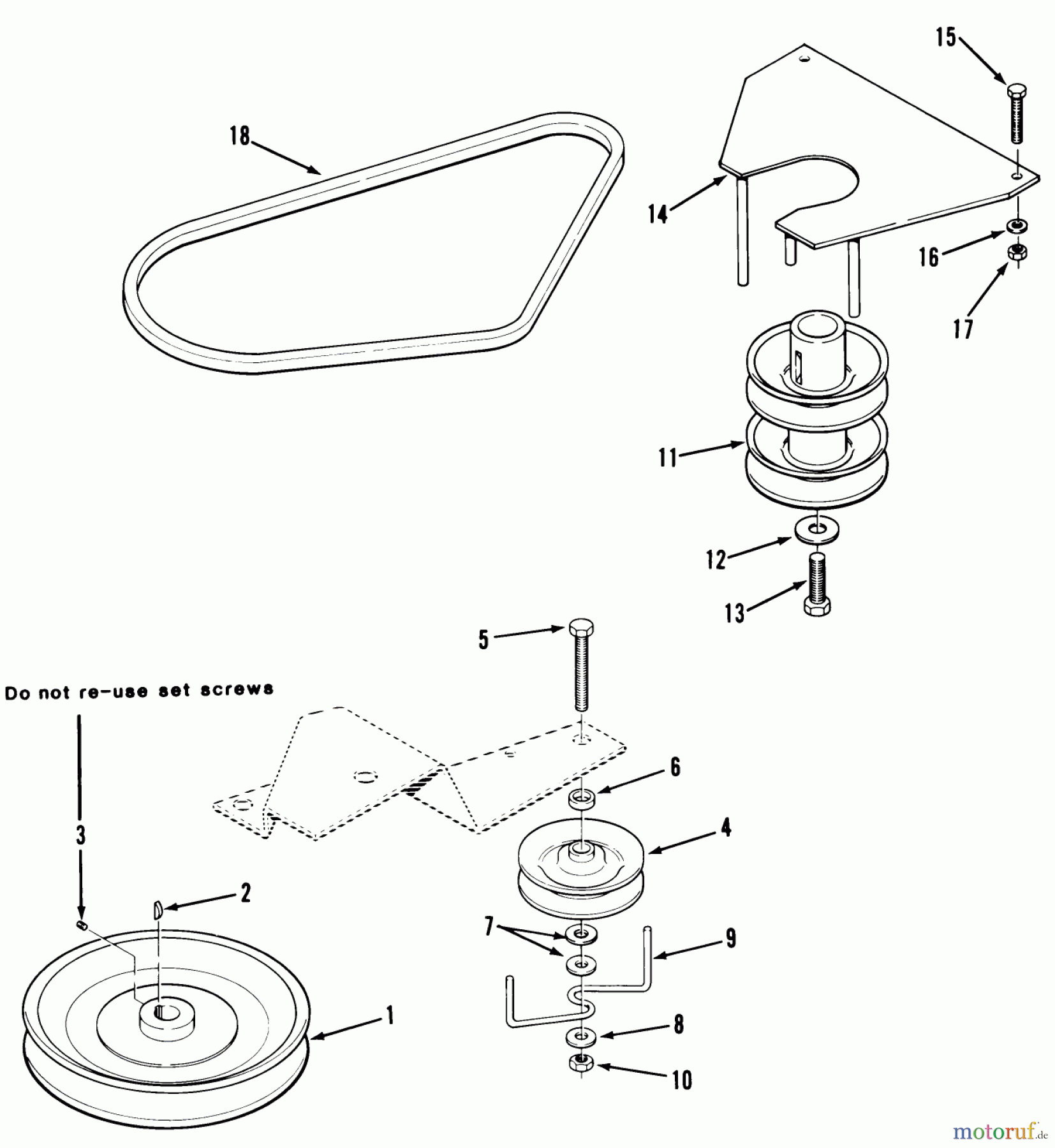  Toro Neu Mowers, Rear-Engine Rider 33-08B501 (108-5) - Toro 108-5 Rear Engine Rider, 1985 DRIVE BELT AND PULLEYS