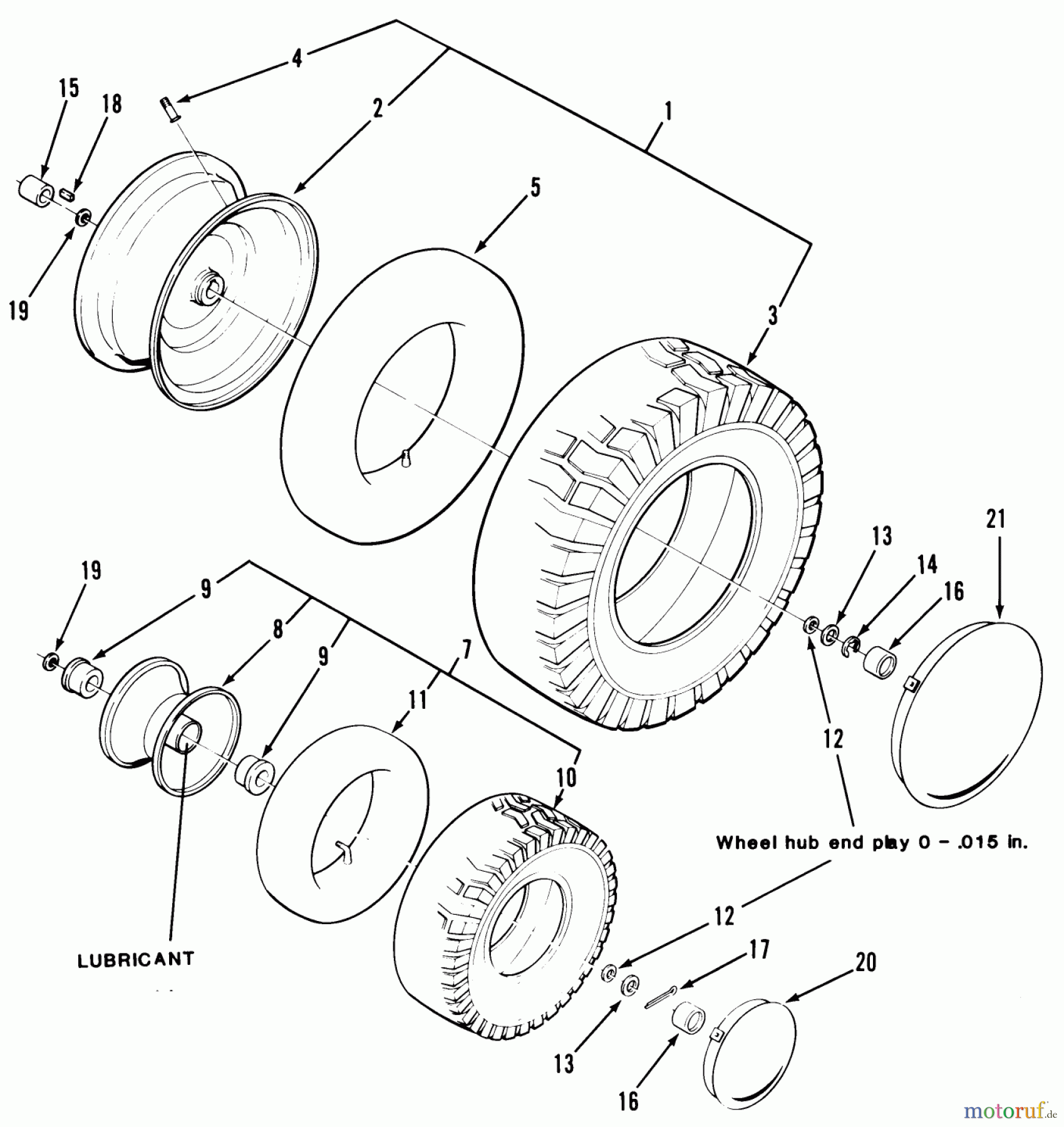  Toro Neu Mowers, Rear-Engine Rider 33-08X301 (108-R) - Toro 108-R Rear Engine Rider, 1985 WHEELS AND TIRES