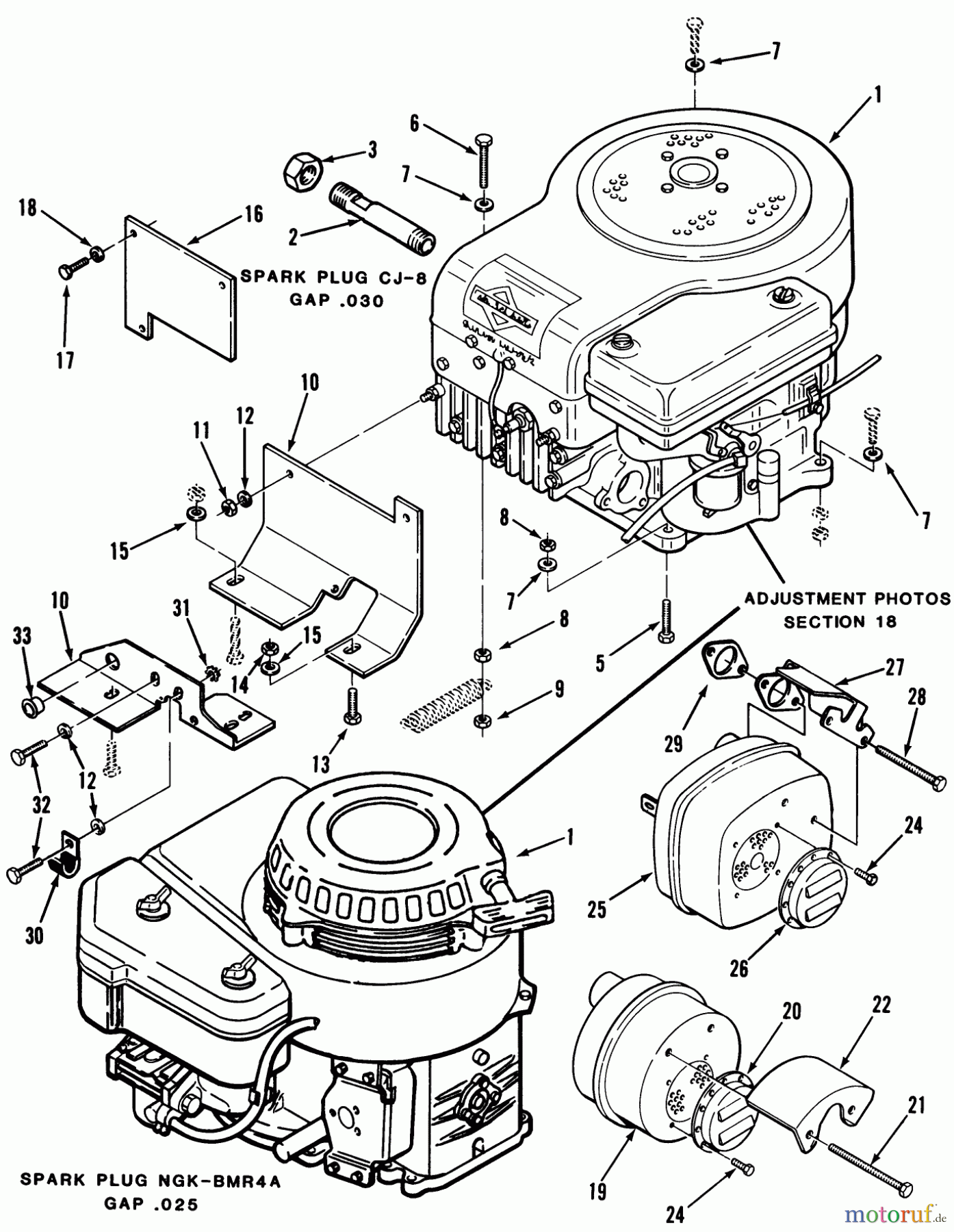  Toro Neu Mowers, Rear-Engine Rider 33-08B304 (108-3) - Toro 108-3 Rear Engine Rider, 1987 ENGINES