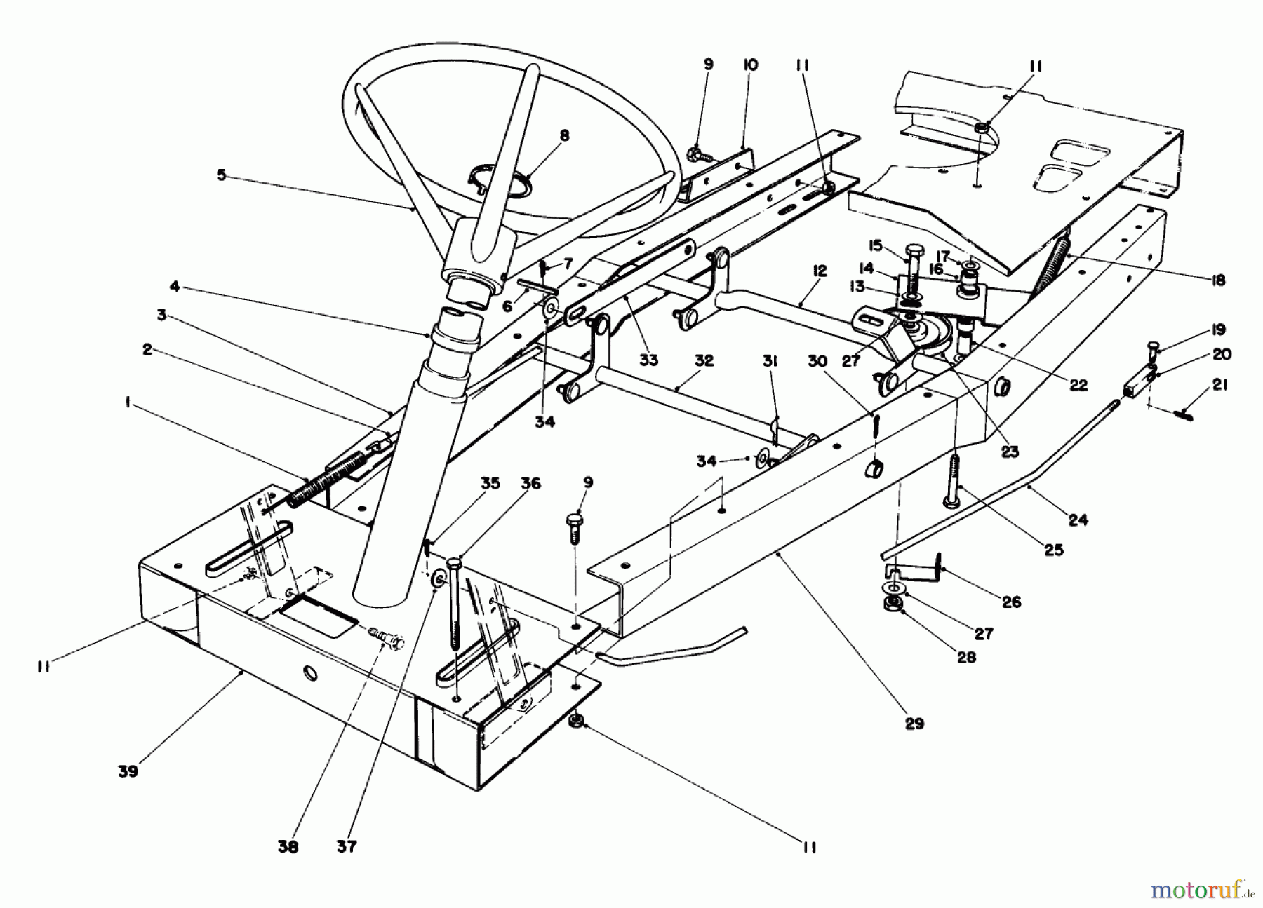  Toro Neu Mowers, Rear-Engine Rider 56125 (7-25) - Toro 7-25 Rear Engine Rider, 1984 (4000001-4999999) FRAME ASSEMBLY