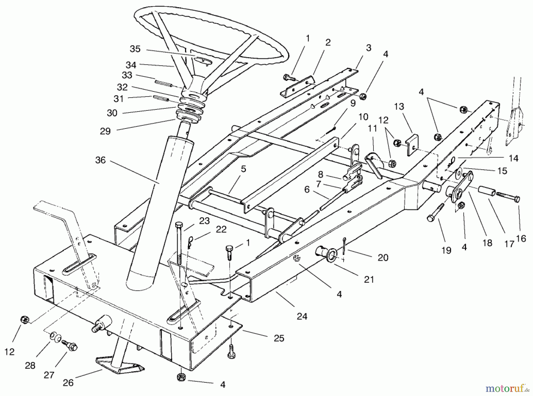  Toro Neu Mowers, Rear-Engine Rider 70040 (8-25) - Toro 8-25 Rear Engine Rider, 1997 (7900579-7999999) FRAME ASSEMBLY