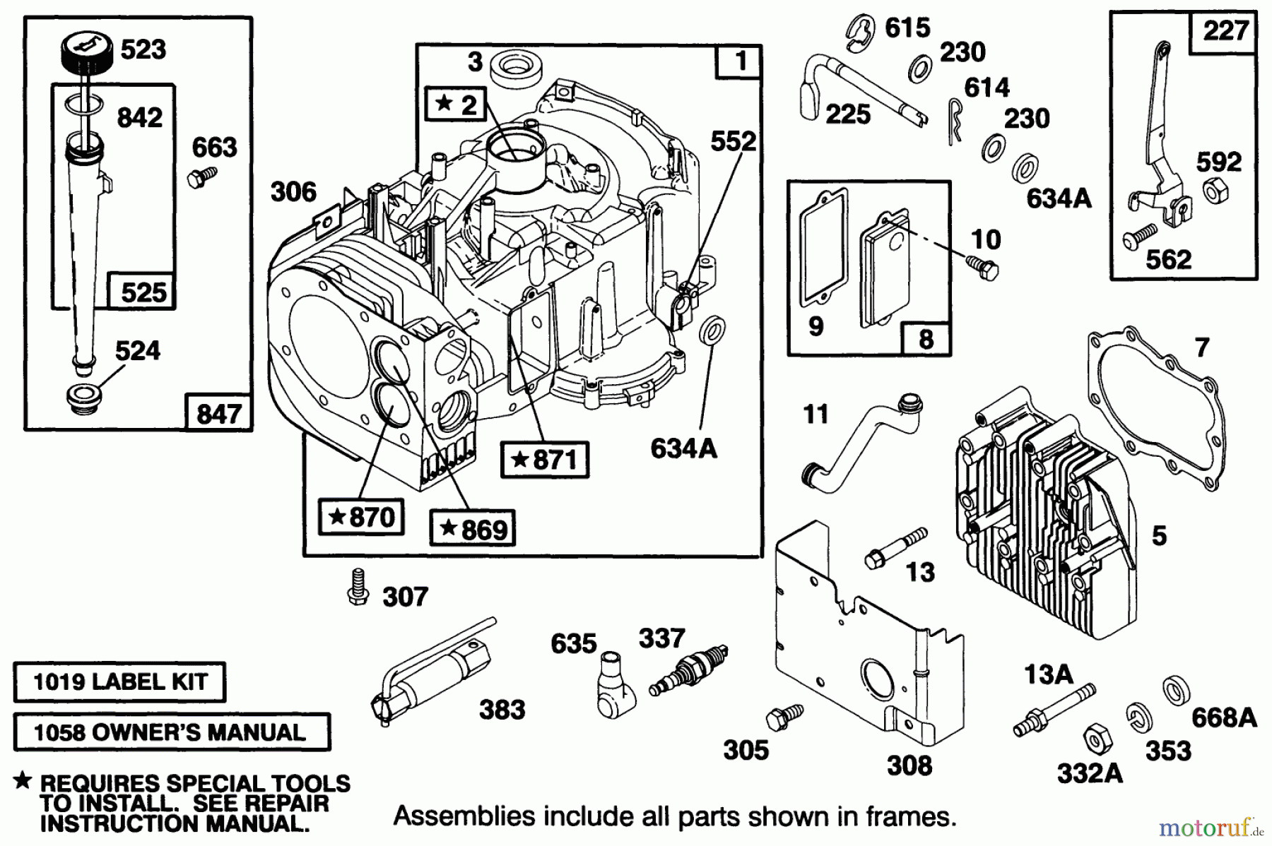  Toro Neu Mowers, Rear-Engine Rider 70100 (10-32) - Toro 10-32 Recycler Rider, 1994 (49000001-49999999) ENGINE BRIGGS & STRATTON MODEL 28B707-0122-01 #1