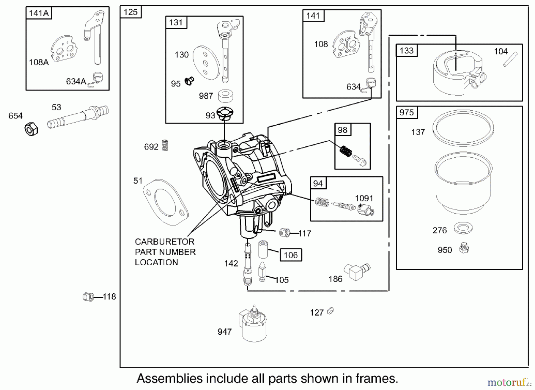  Toro Neu Mowers, Rear-Engine Rider 70185 (G132) - Toro G132 Rear-Engine Riding Mower, 2007 (270000001-270805705) CARBURETOR ASSEMBLY BRIGGS AND STRATTON 31G777-0121-E1