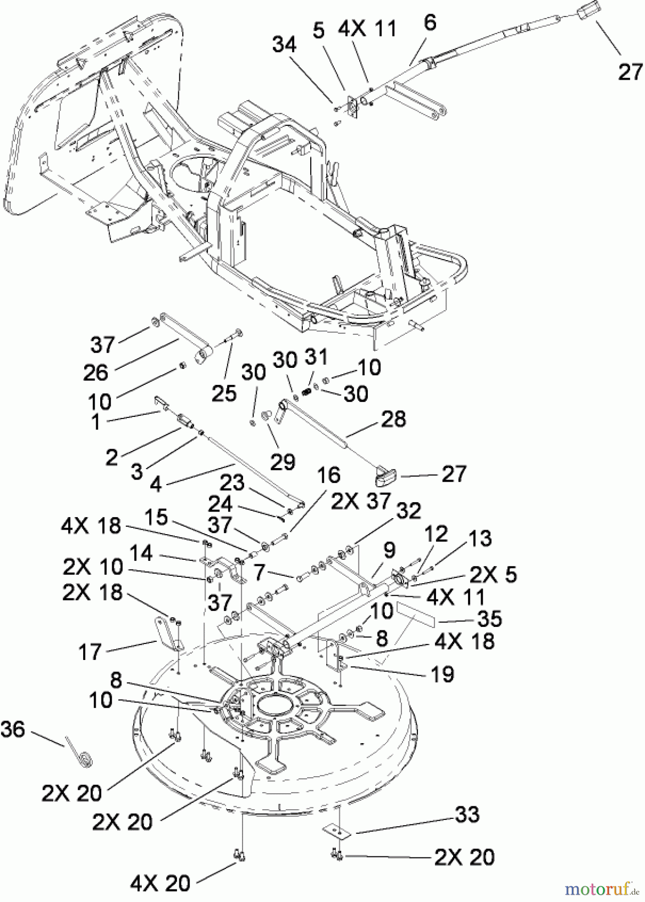Toro Neu Mowers, Rear-Engine Rider 70186 (H132) - Toro H132 Rear-Engine Riding Mower, 2009 (280899435-290999999) DECK SUSPENSION ASSEMBLY