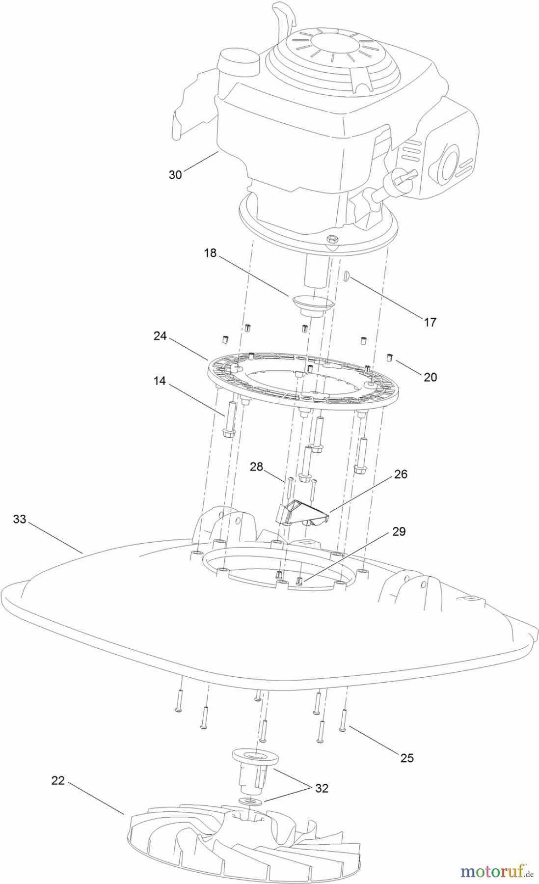  Toro Neu Mowers, Walk-Behind Seite 1 02604 - Toro HoverPro 500 Mower, 2012 (SN 312000001-312999999) ENGINE, DECK AND IMPELLER ASSEMBLY