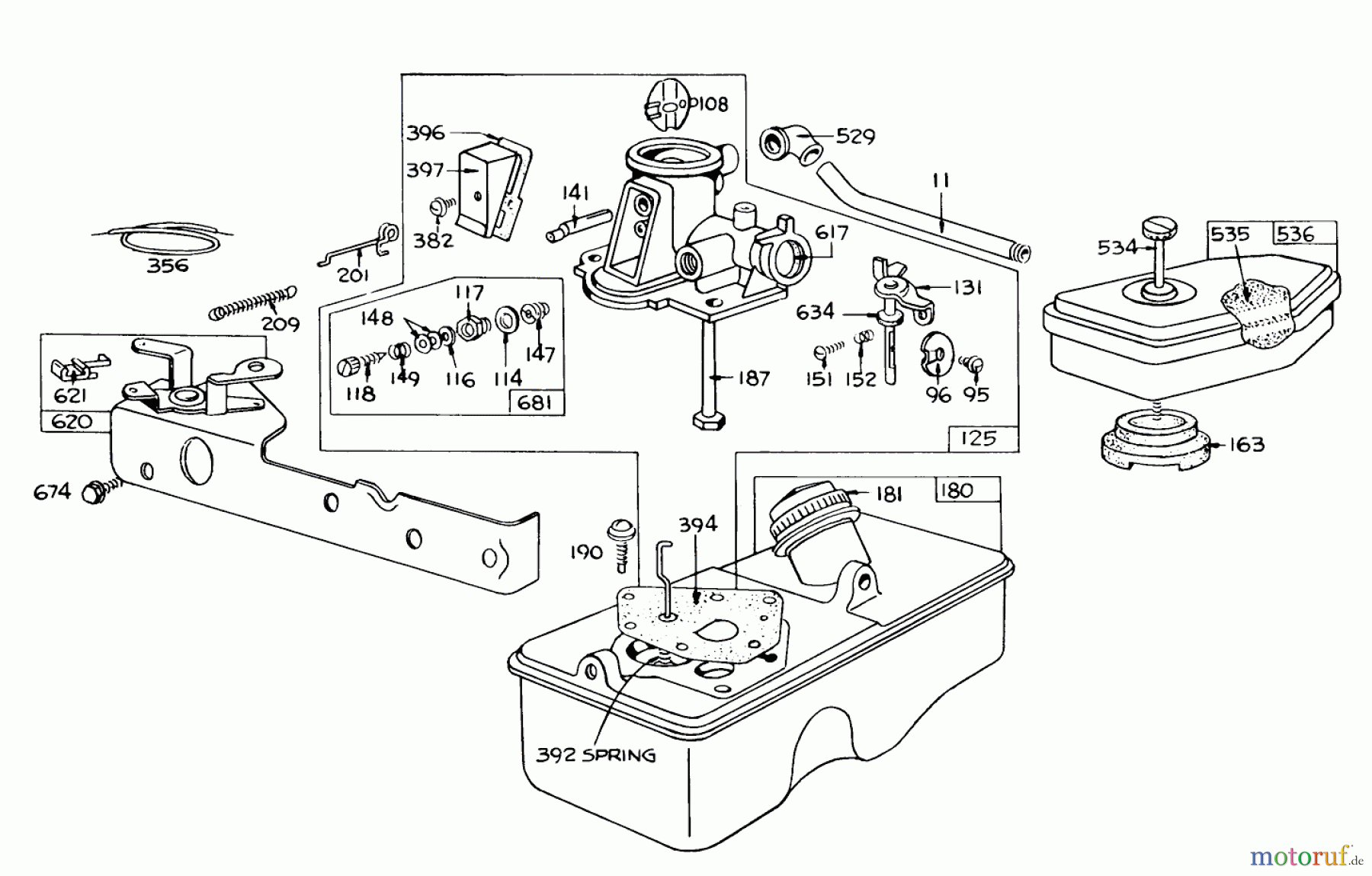 Toro Neu Mowers, Walk-Behind Seite 1 16073 - Toro Whirlwind Lawnmower, 1974 (4000001-4999999) BRIGGS & STRATTON CARBURETOR ASSEMBLY MODEL 390064 FOR 19