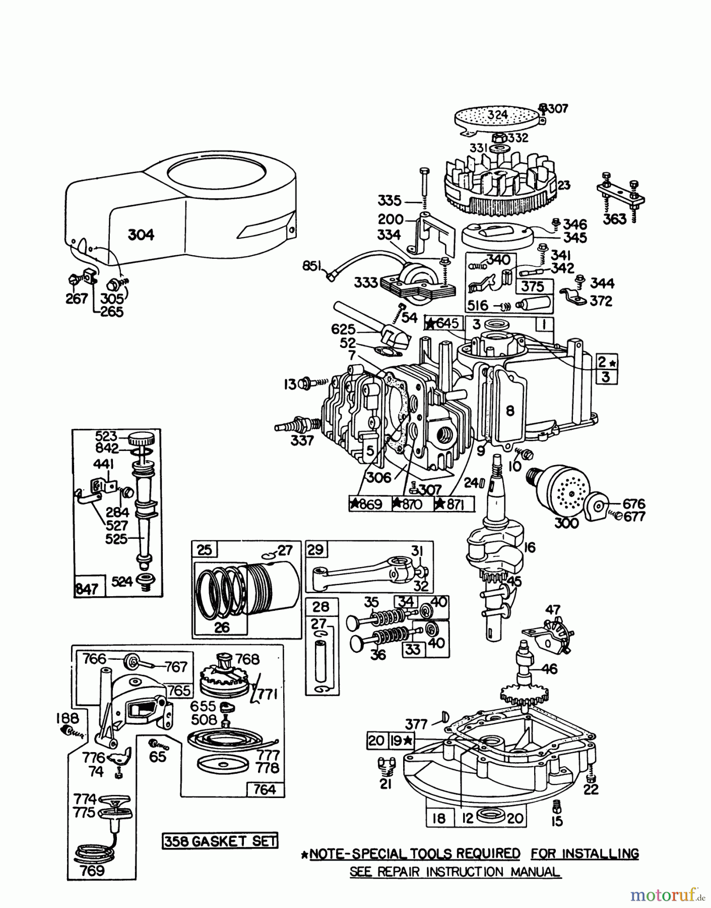 Toro Neu Mowers, Walk-Behind Seite 1 16300 - Toro Lawnmower, 1979 (9000001-9999999) ENGINE BRIGGS & STRATTON MODEL 92908-1842-02 FOR 21