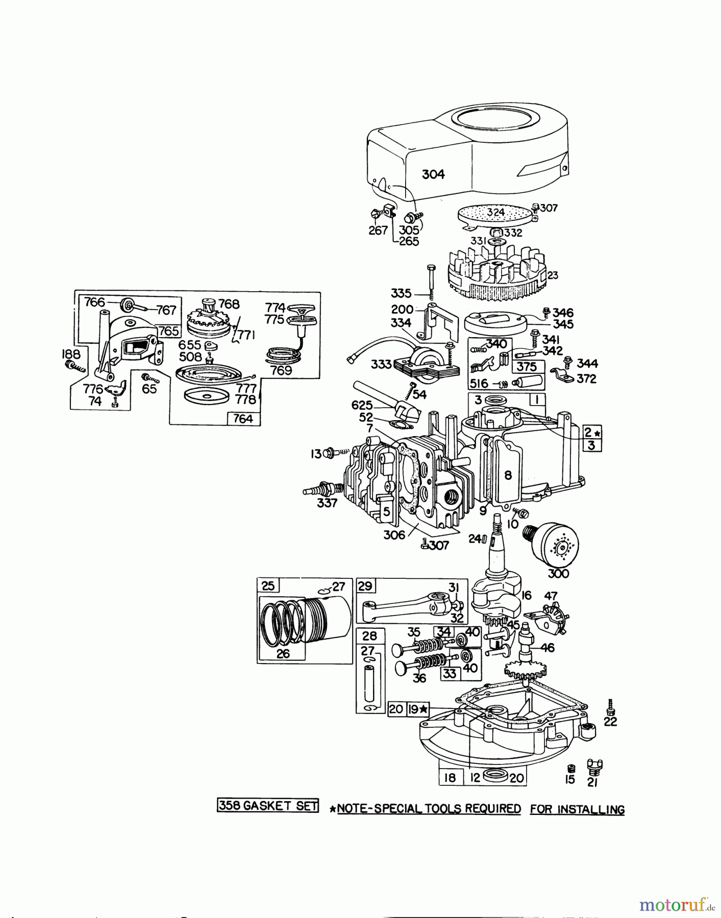 Toro Neu Mowers, Walk-Behind Seite 1 16655 - Toro Lawnmower, 1977 (7000001-7999999) ENGINE BRIGGS & STRATTON MODEL 92908-1747-01