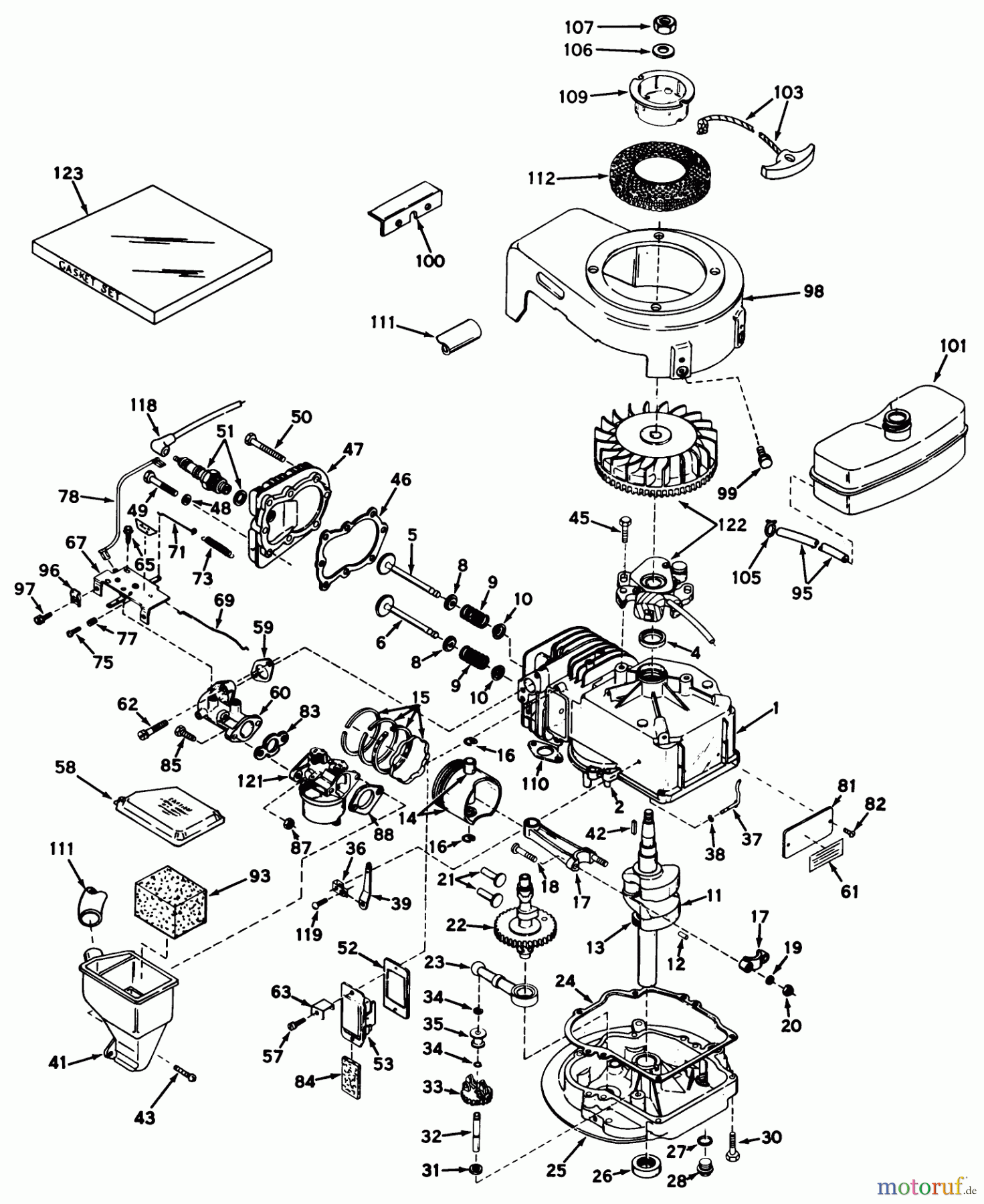Toro Neu Mowers, Walk-Behind Seite 1 18216 - Toro Whirlwind Lawnmower, 1970 (0000001-0999999) ENGINE MODEL NO. LAV30-30455H