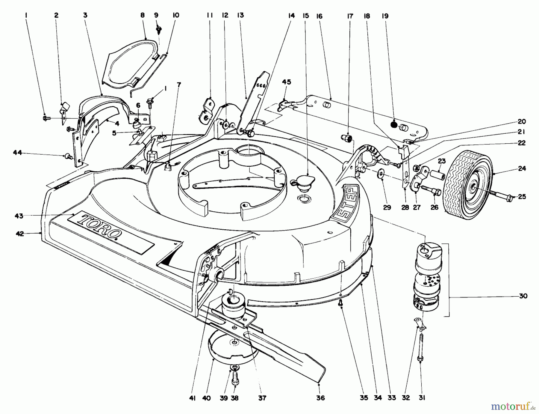 Toro Neu Mowers, Walk-Behind Seite 1 19273 - Toro Guardian Lawnmower, 1973 (3000001-3999999) HOUSING ASSEMBLY MODEL 19273