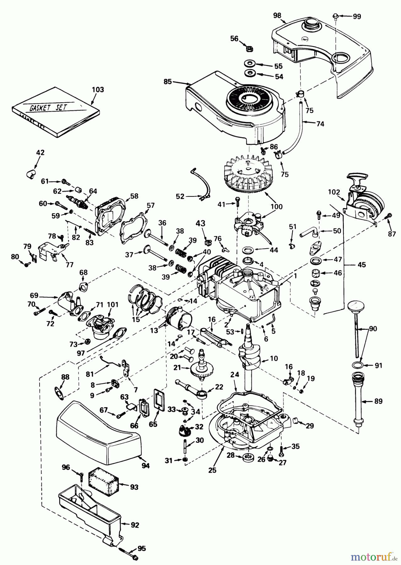  Toro Neu Mowers, Walk-Behind Seite 2 21557 - Toro Guardian Lawnmower, 1977 (7000001-7999999) ENGINE TECUMSEH MODEL TNT 100-10054A