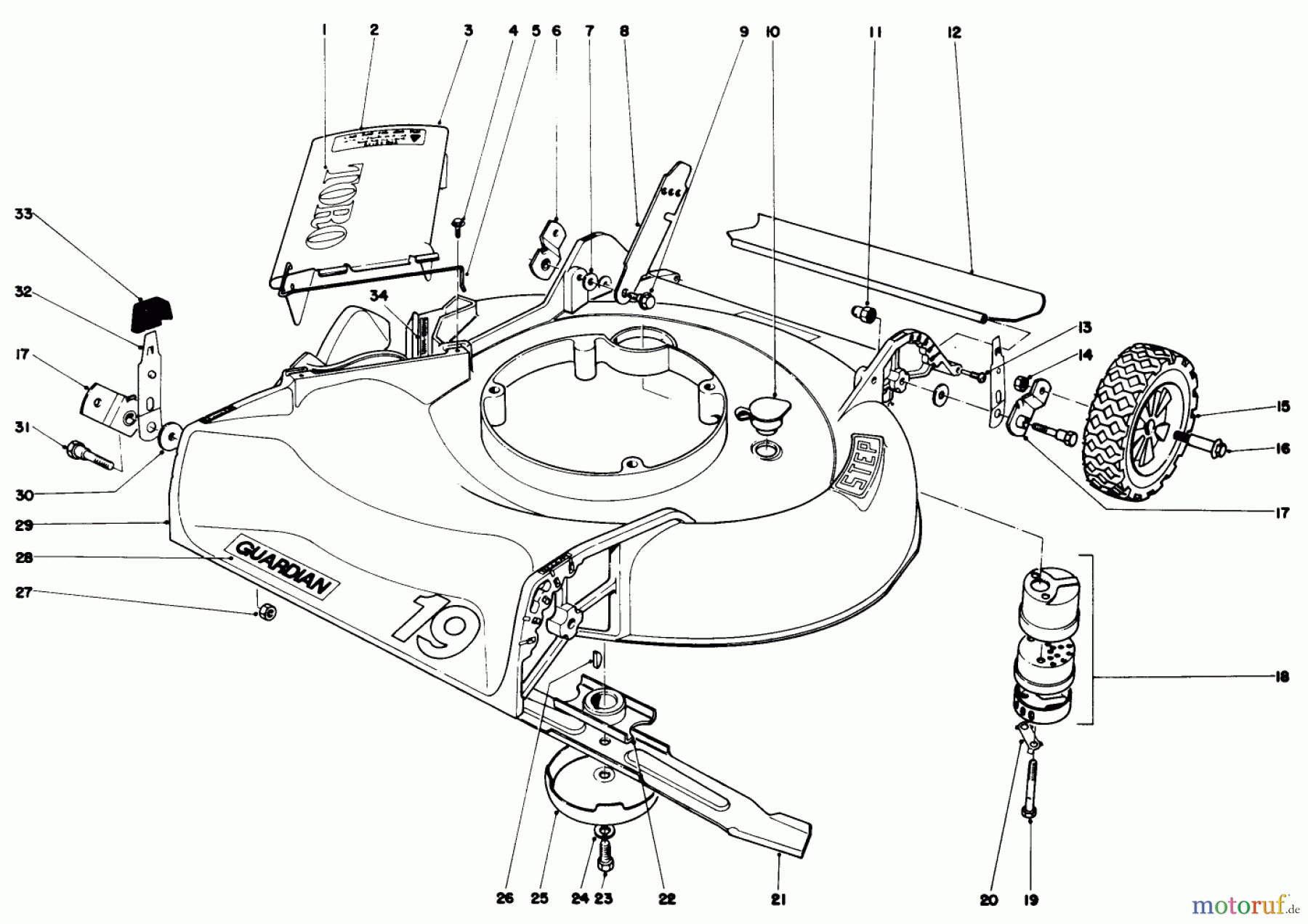 Toro Neu Mowers, Walk-Behind Seite 1 19477 - Toro Guardian Lawnmower, 1977 (7000001-7999999) HOUSING ASSEMBLY