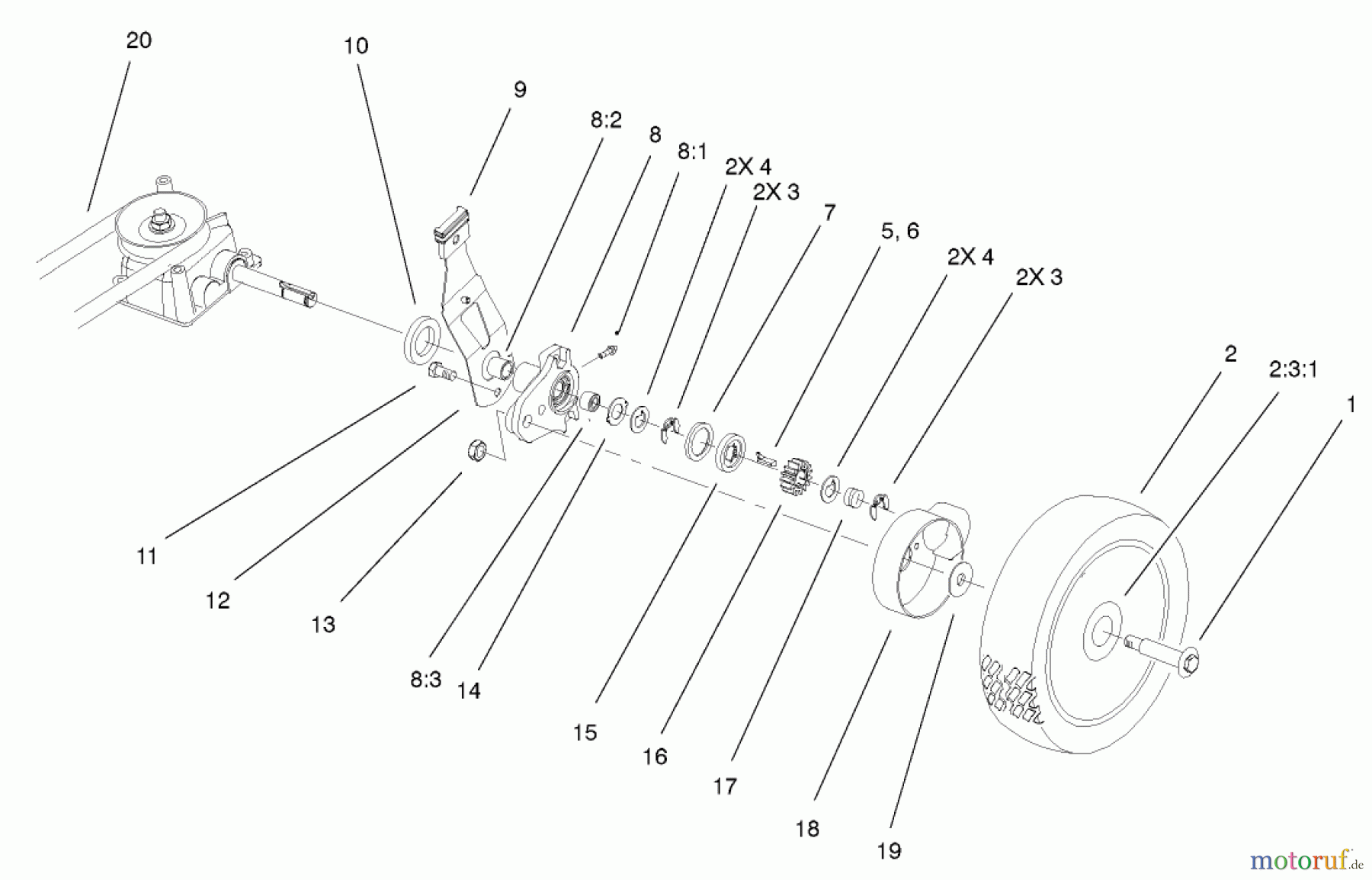  Toro Neu Mowers, Walk-Behind Seite 1 20021 (R-21S1B) - Toro Recycler Mower, R-21S1B, 2001 (210000001-210999999) GEAR CASE & WHEEL ASSEMBLY