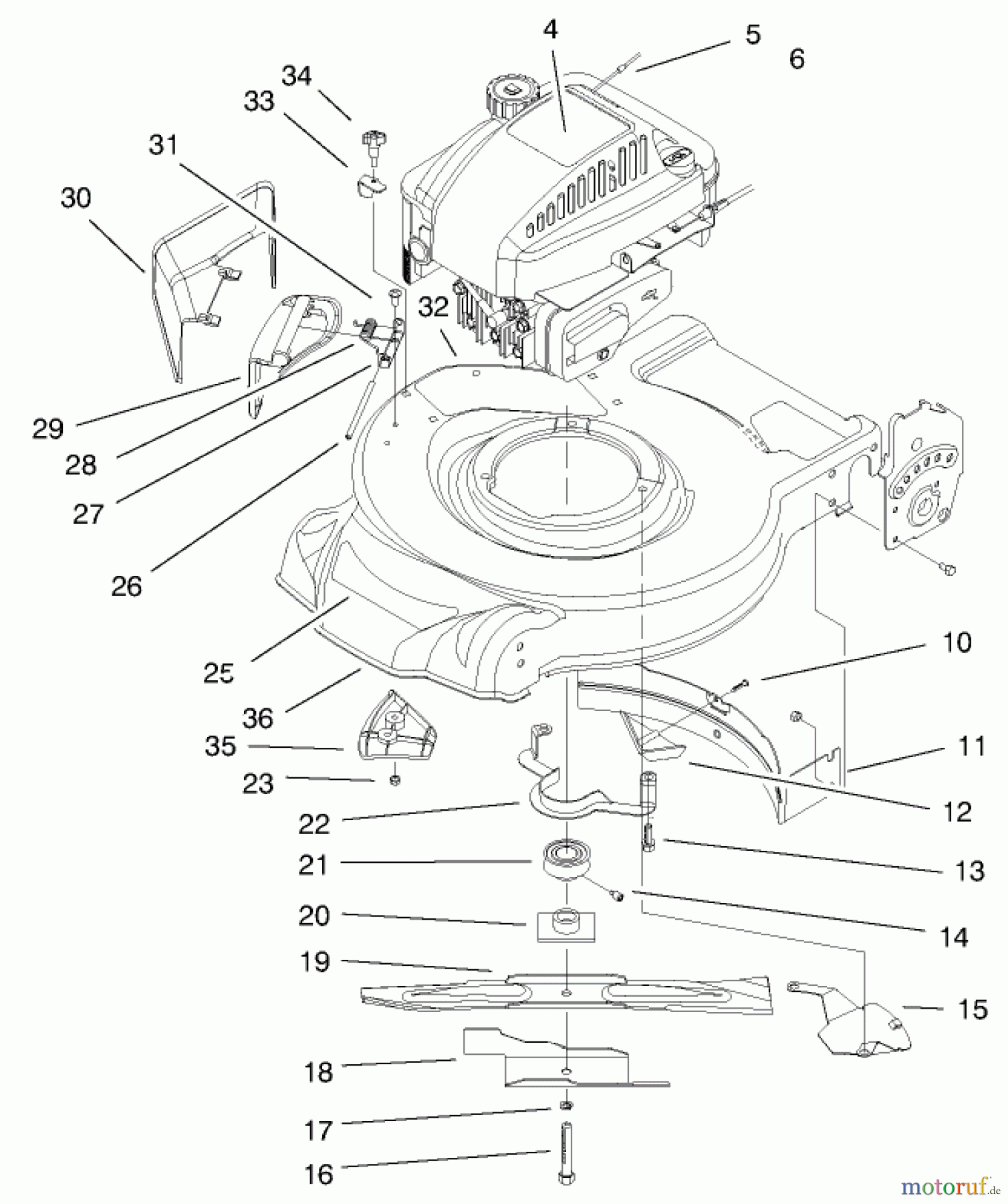 Toro Neu Mowers, Walk-Behind Seite 1 20029 - Toro Recycler Mower, 1999 (9900001-9999999) ENGINE & BLADE ASSEMBLY