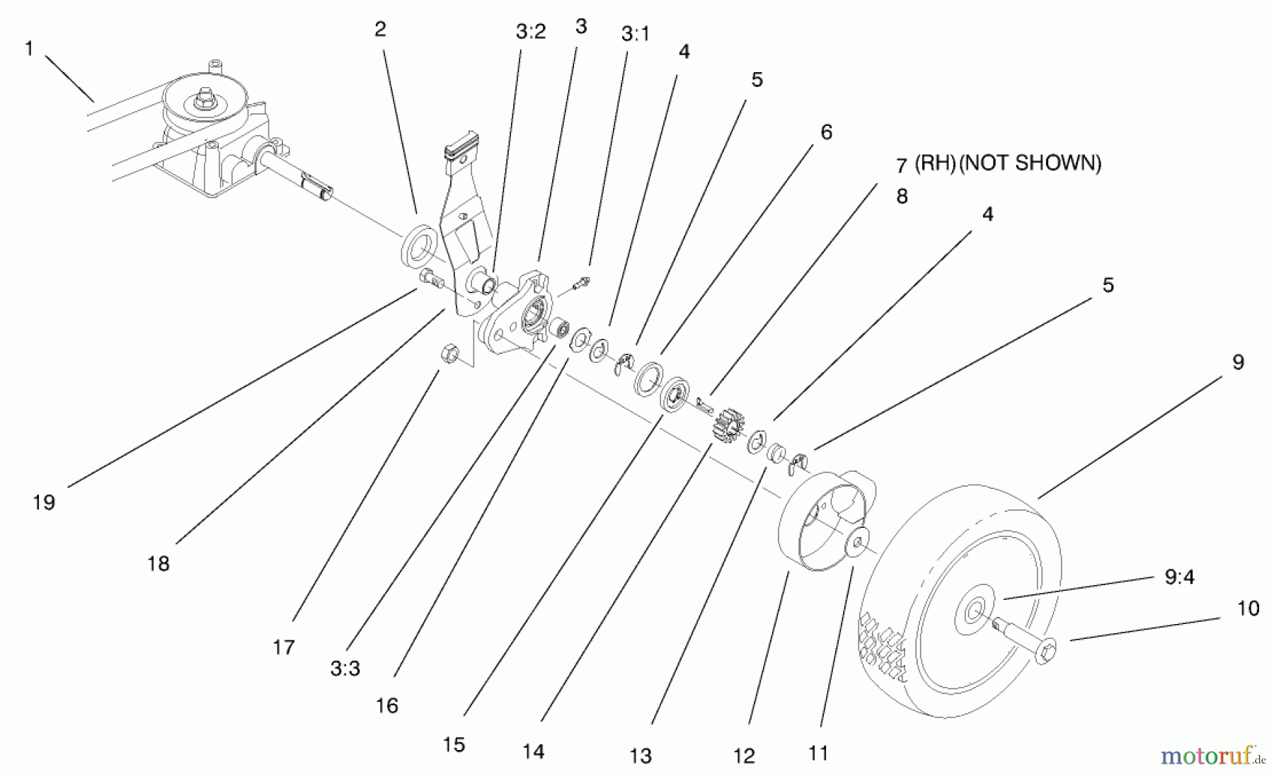  Toro Neu Mowers, Walk-Behind Seite 1 20029 - Toro Recycler Mower, 1999 (9900001-9999999) GEAR CASE & WHEEL ASSEMBLY