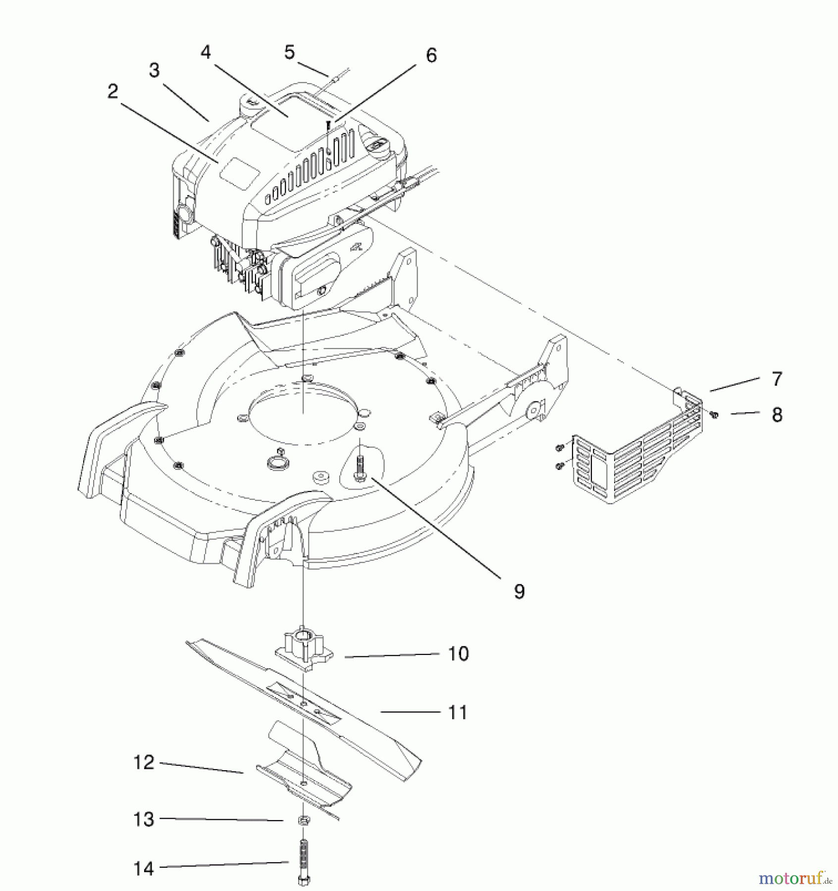 Toro Neu Mowers, Walk-Behind Seite 1 20030 (SR-21P) - Toro Super Recycler Mower, SR-21P, 2000 (200000001-200999999) ENGINE & BLADE ASSEMBLY