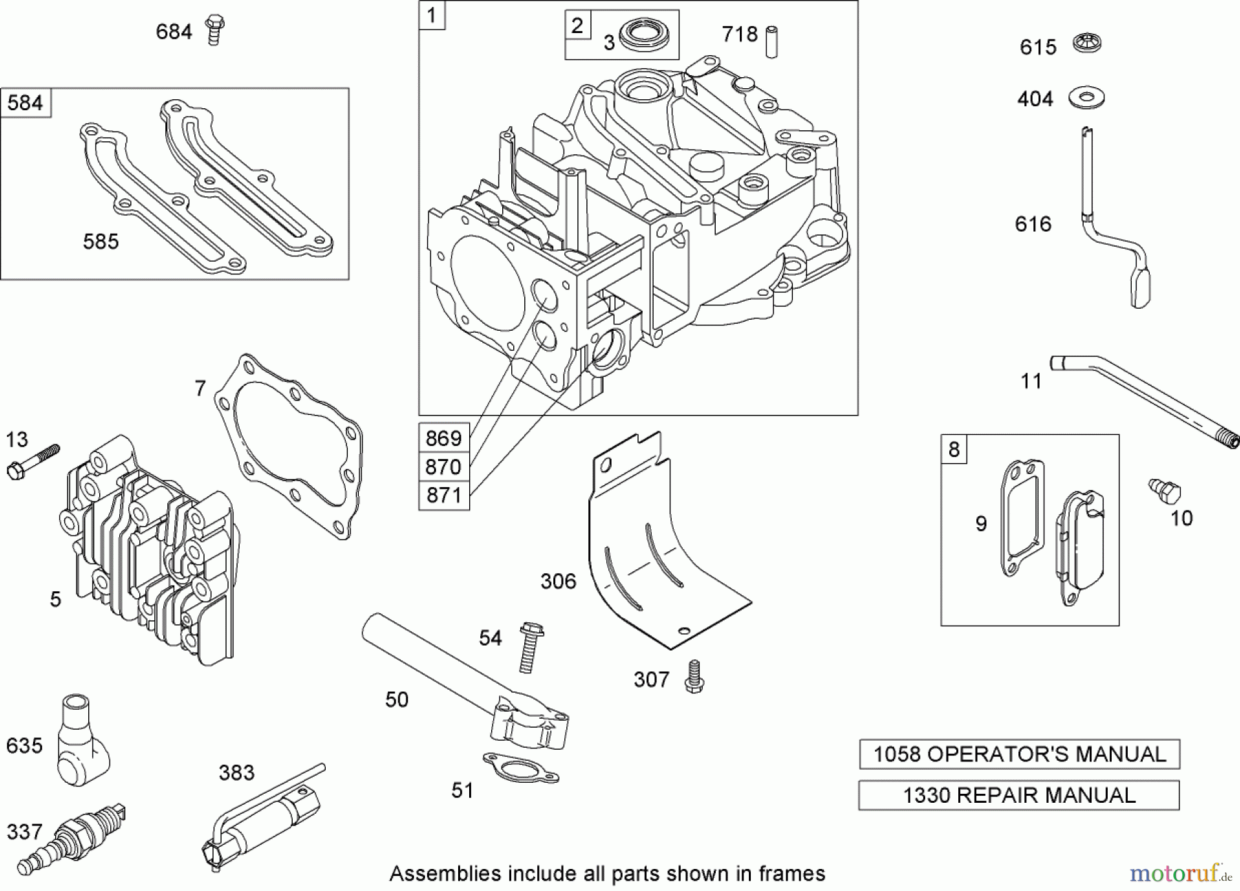 Toro Neu Mowers, Walk-Behind Seite 1 20054 - Toro Super Recycler Lawn Mower, 2007 (270000001-270999999) CYLINDER ASSEMBLY BRIGGS AND STRATTON 126T02-0206-B1