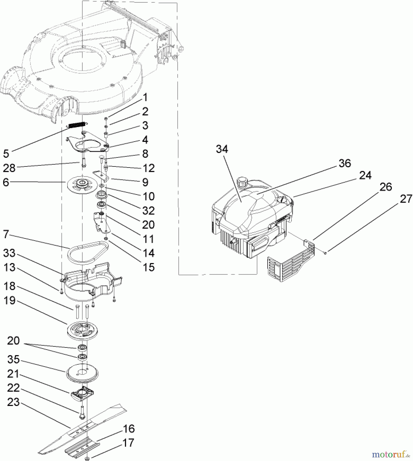 Toro Neu Mowers, Walk-Behind Seite 1 20058 - Toro Super Recycler Lawn Mower, 2005 (250000001-250999999) ENGINE ASSEMBLY