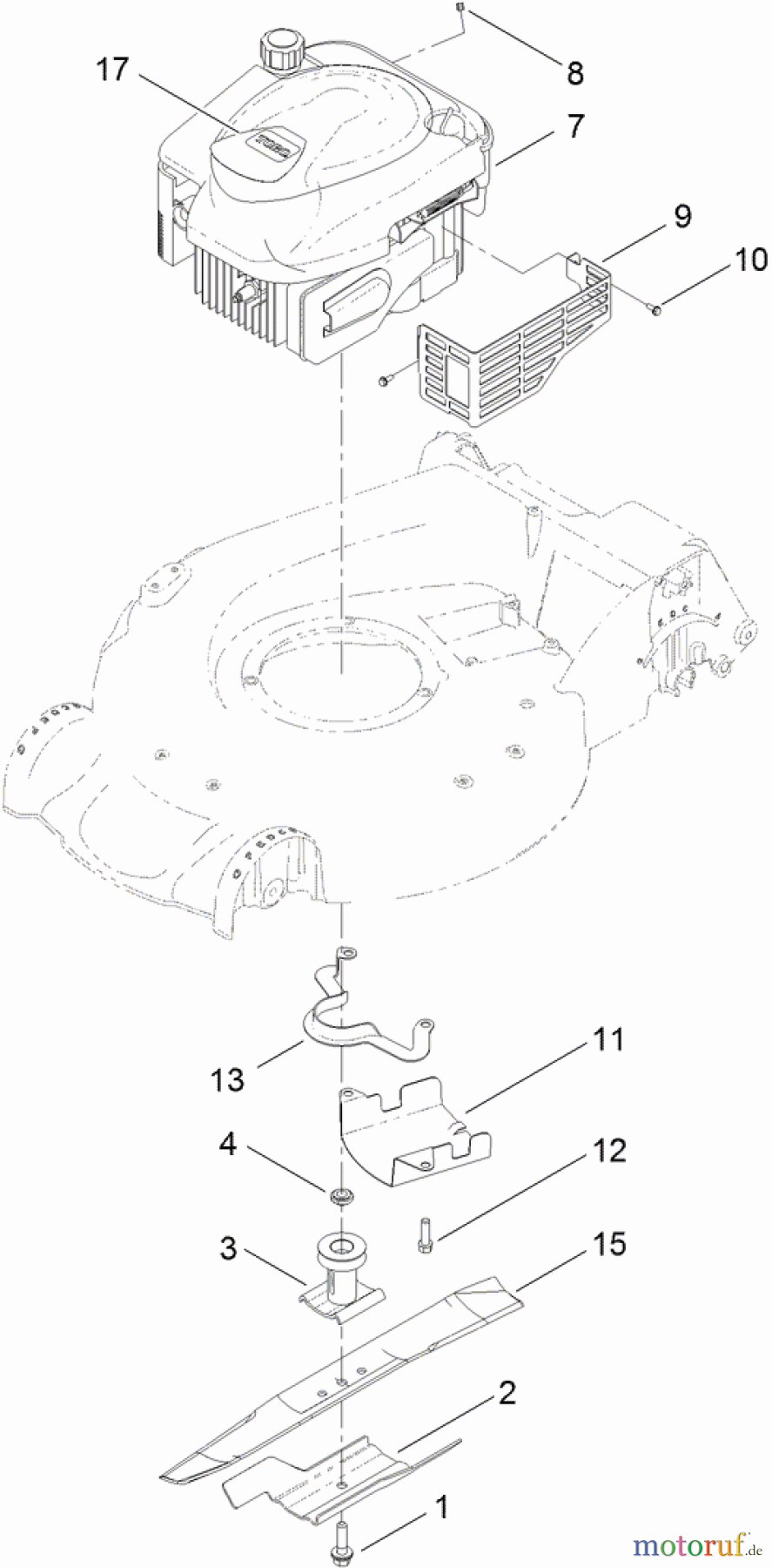  Toro Neu Mowers, Walk-Behind Seite 1 20092 - Toro Super Recycler Lawn Mower, 2011 (311000001-311999999) ENGINE AND BLADE ASSEMBLY