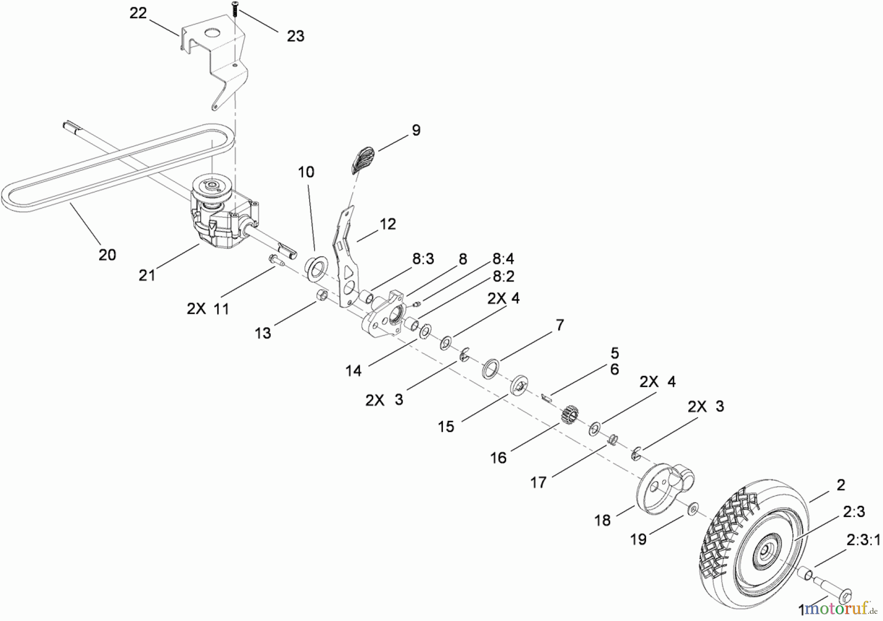  Toro Neu Mowers, Walk-Behind Seite 1 20095 - Toro Super Recycler Lawn Mower, 2009 (290000001-290999999) REAR WHEEL AND TRANSMISSION ASSEMBLY