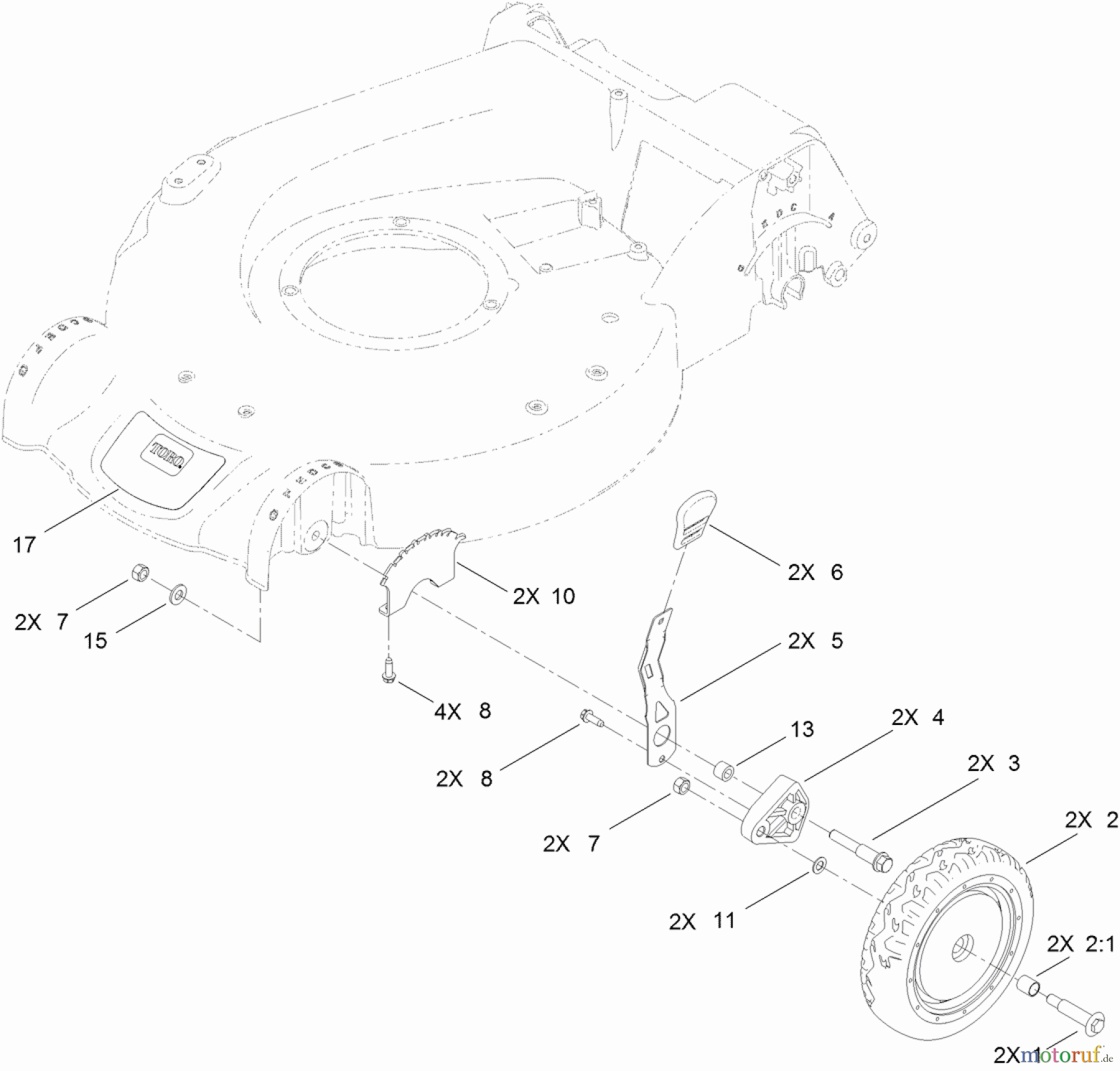  Toro Neu Mowers, Walk-Behind Seite 1 20095C - Toro Super Recycler Lawn Mower, 2011 (311000001-311999999) FRONT WHEEL AND HEIGHT-OF-CUT ASSEMBLY