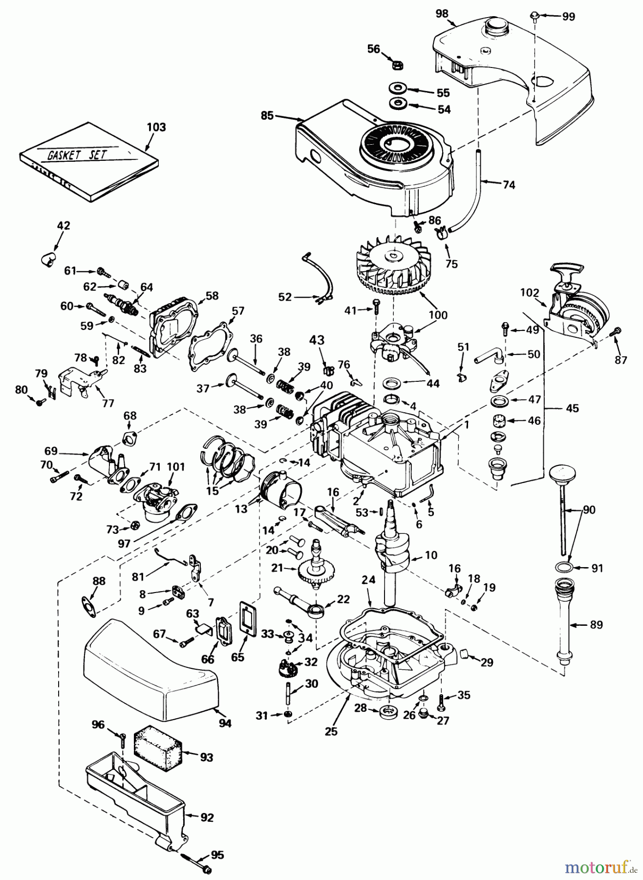Toro Neu Mowers, Walk-Behind Seite 1 20407 - Toro Lawnmower, 1977 (7000001-7999999) ENGINE TECUMSEH MODEL NO. TNT 100-10052A
