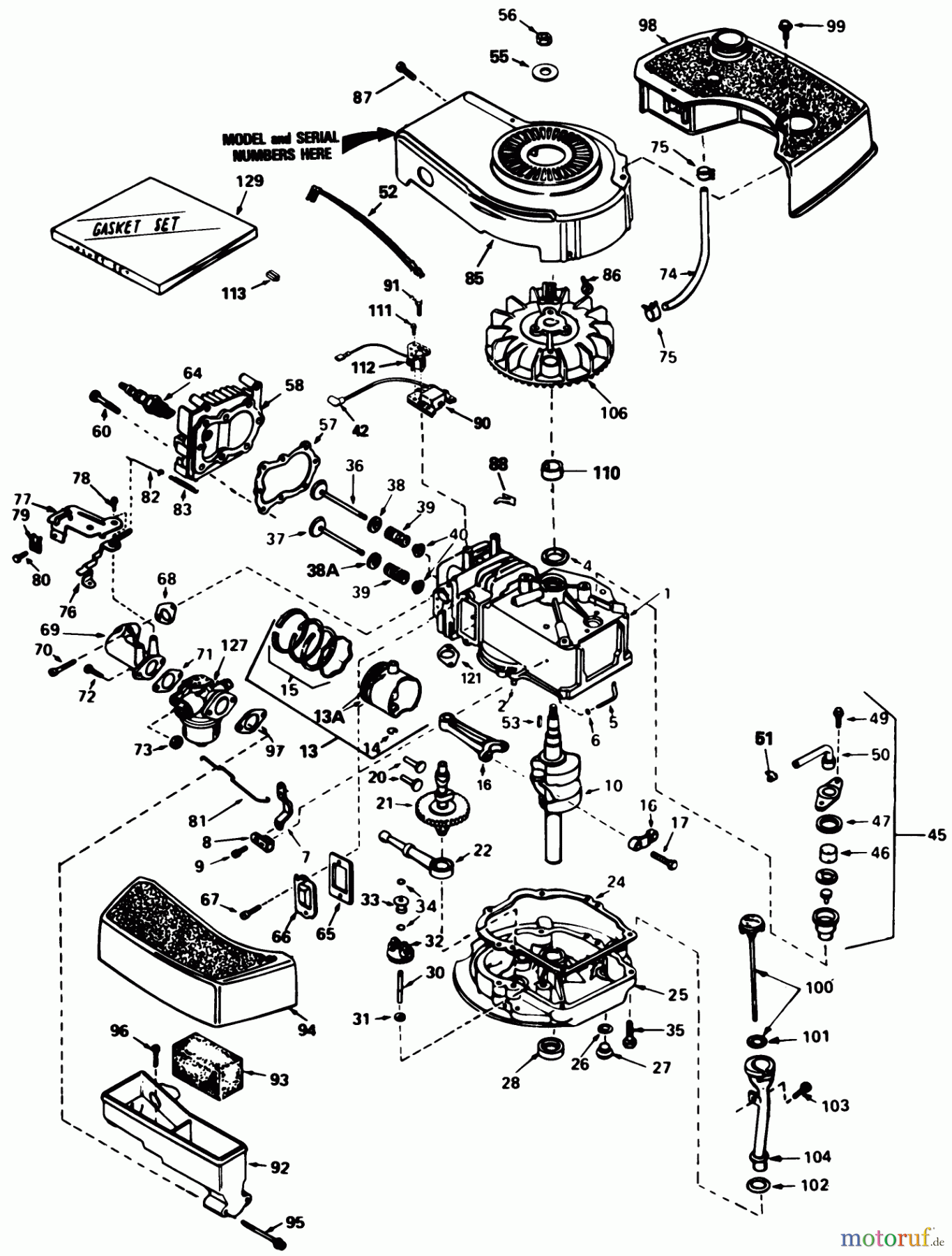 Toro Neu Mowers, Walk-Behind Seite 1 20574 - Toro Lawnmower, 1986 (6000001-6999999) ENGINE TECUMSEH MODEL NO. TNT 100 10097E