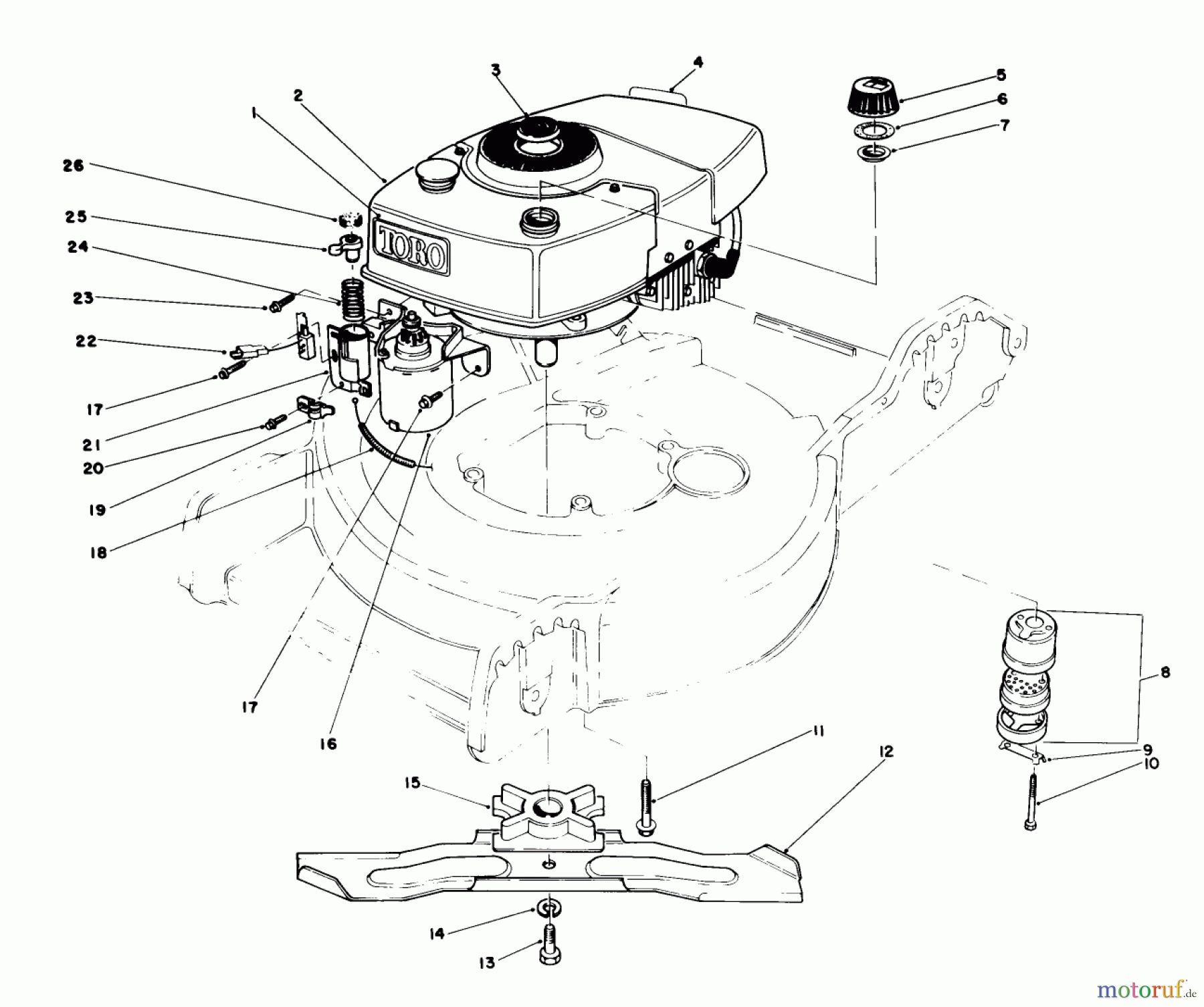 Toro Neu Mowers, Walk-Behind Seite 1 20574 - Toro Lawnmower, 1987 (7000001-7999999) ENGINE ASSEMBLY