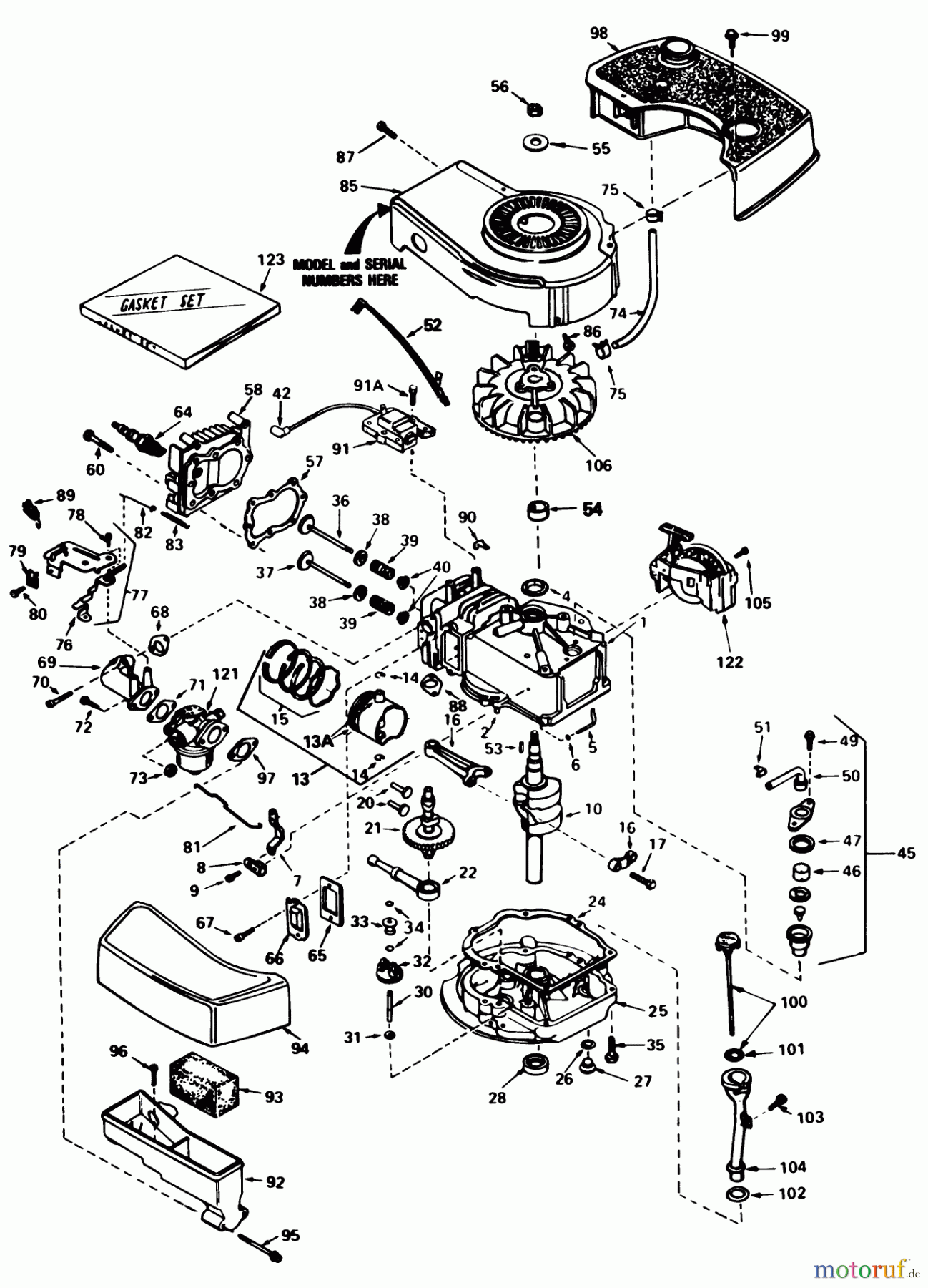 Toro Neu Mowers, Walk-Behind Seite 1 20610 - Toro Lawnmower, 1984 (4000001-4999999) ENGINE TECUMSEH MODEL NO. TNT 100-10077E