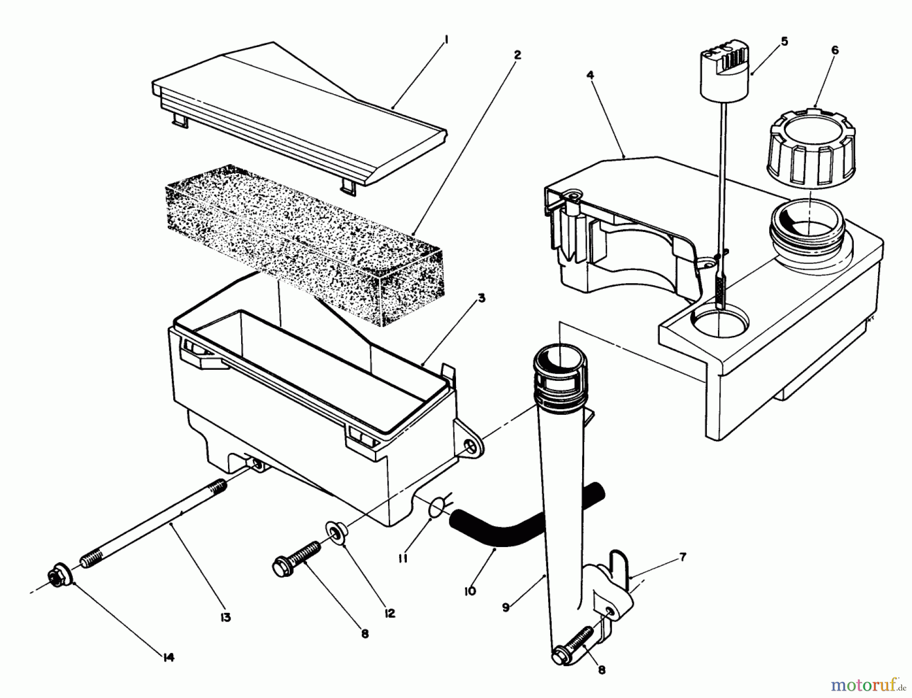 Toro Neu Mowers, Walk-Behind Seite 1 20620 - Toro Lawnmower, 1987 (7000001-7999999) AIR CLEANER & FUEL TANK ASSEMBLY (MODEL NO. VMG6)