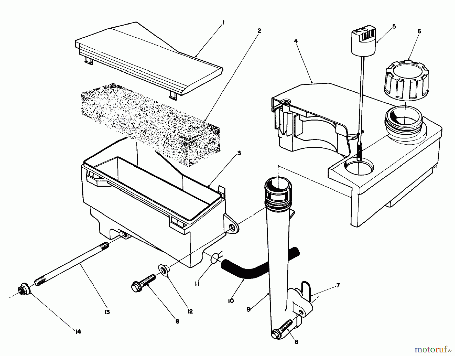  Toro Neu Mowers, Walk-Behind Seite 1 20628C - Toro Lawnmower, 1986 (6000001-6999999) AIR CLEANER & FUEL TANK ASSEMBLY