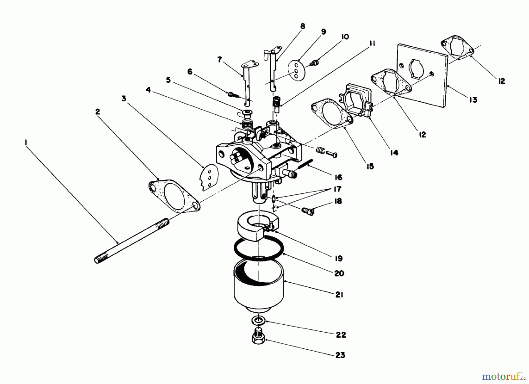  Toro Neu Mowers, Walk-Behind Seite 1 20684 - Toro Lawnmower, 1988 (8000001-8999999) CARBURETOR ASSEMBLY (MODEL NO. 47PG6) (USED ON UNITS WITH SERIAL NO. 8000001-8003897)