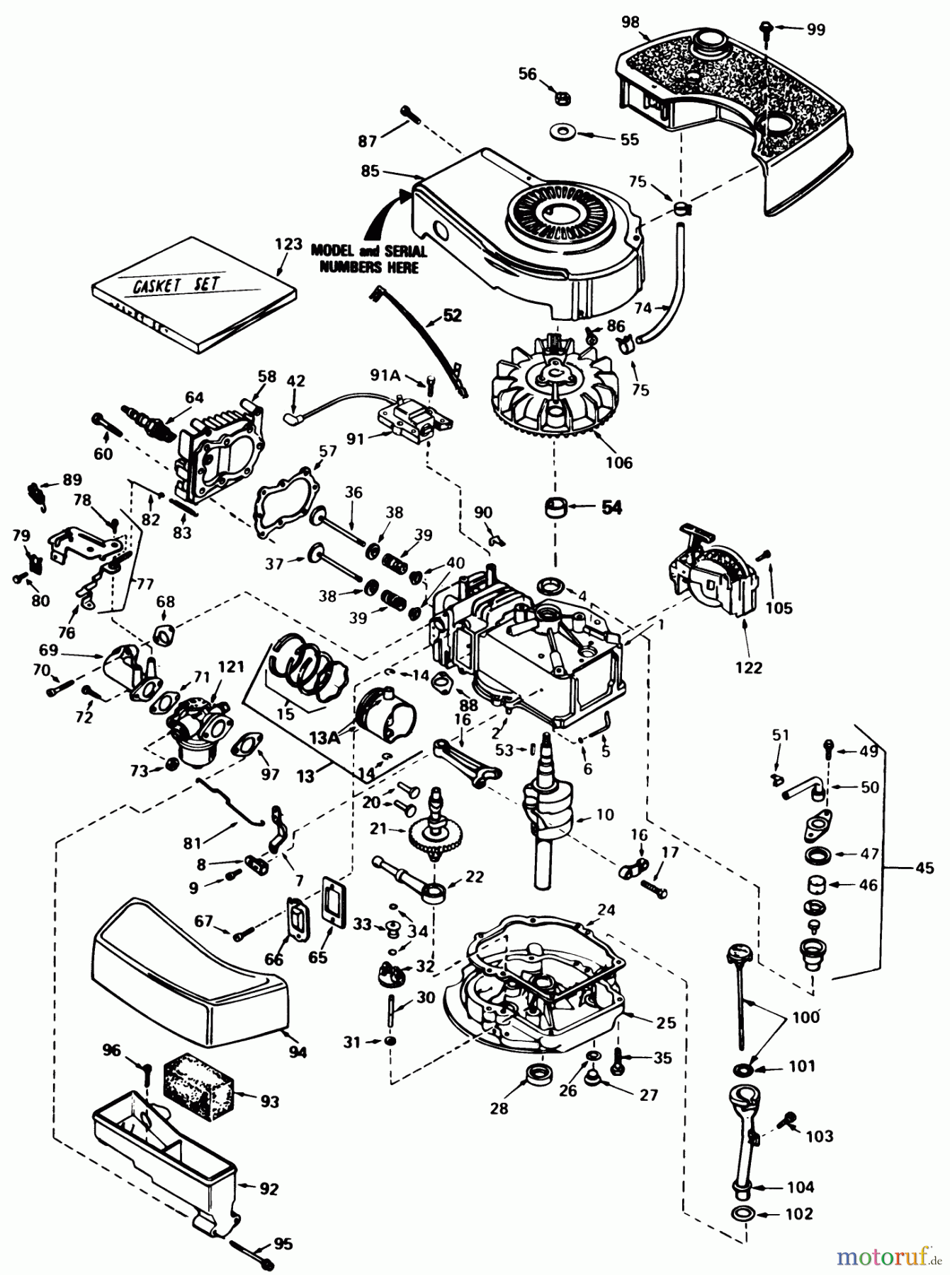  Toro Neu Mowers, Walk-Behind Seite 1 20705 - Toro Lawnmower, 1985 (5000001-5999999) ENGINE TECUMSEH MODEL NO. TNT 100-10086E
