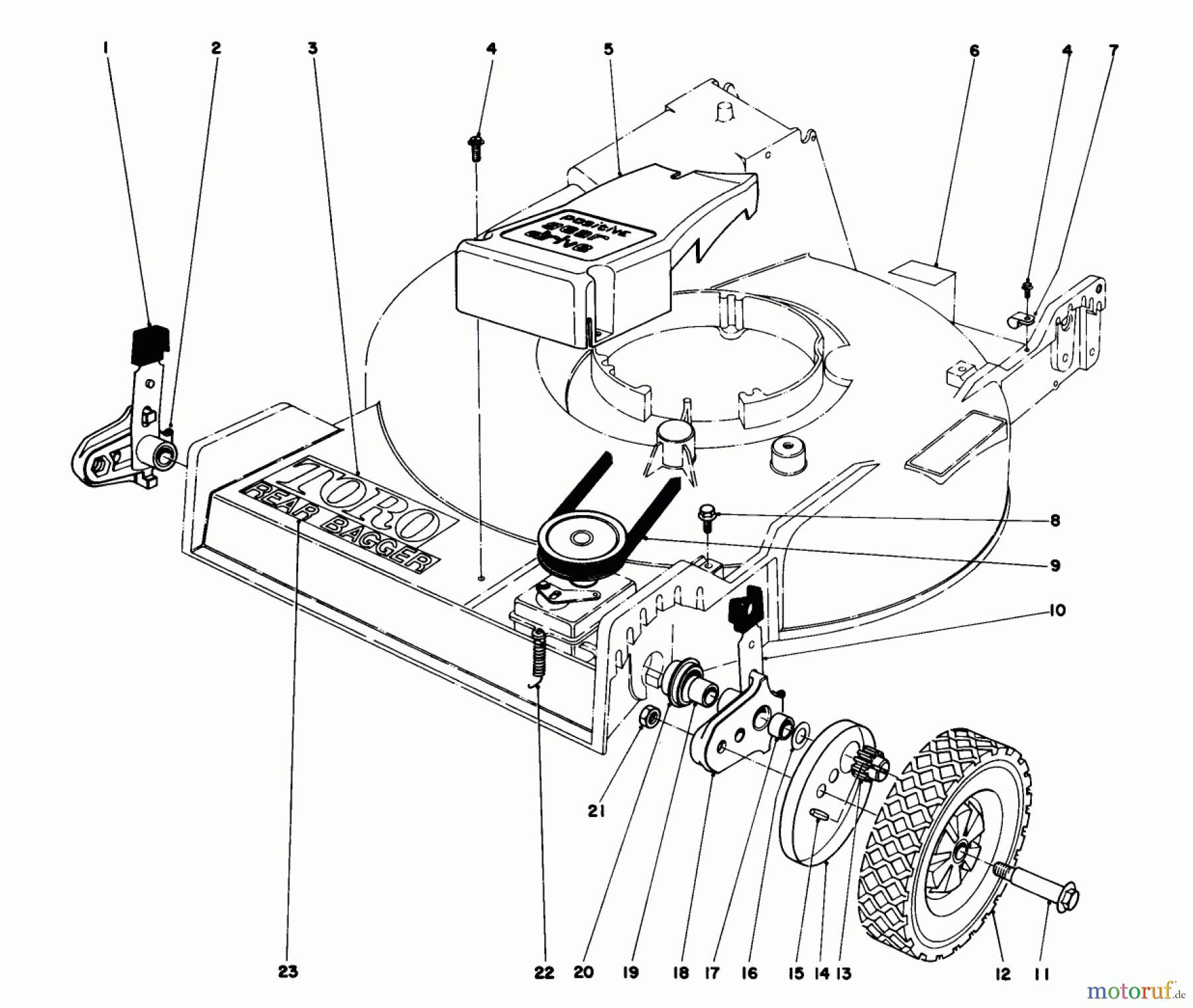  Toro Neu Mowers, Walk-Behind Seite 1 20755 - Toro Lawnmower, 1981 (1000001-1999999) FRONT WHEEL & PIVOT ARM ASSEMBLY