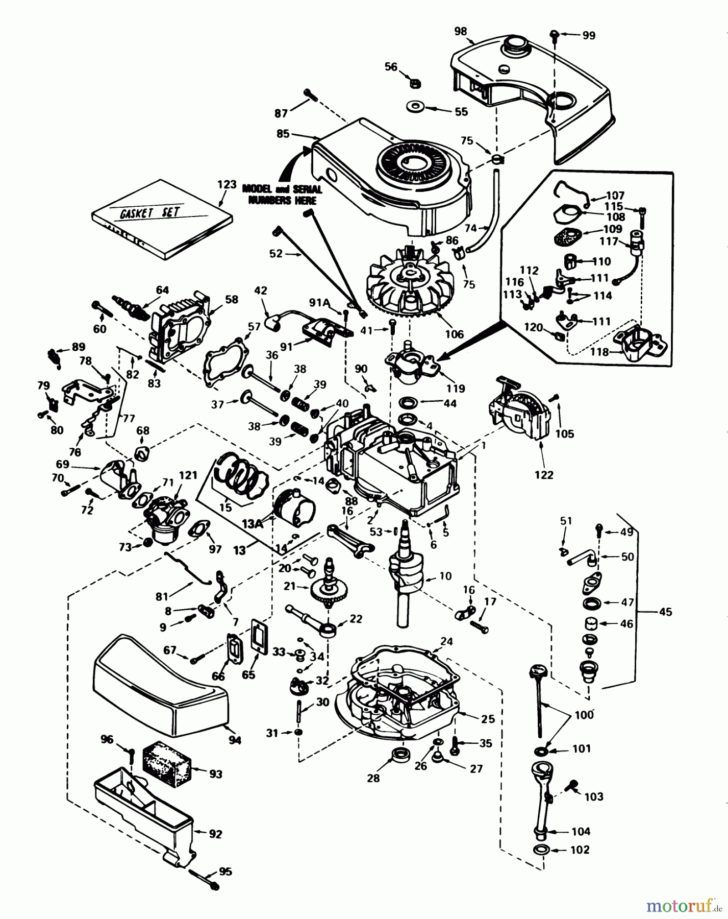 Toro Neu Mowers, Walk-Behind Seite 1 20762 - Toro Lawnmower, 1982 (2000001-2999999) ENGINE TECUMSEH MODEL NO. TNT 100-10077D